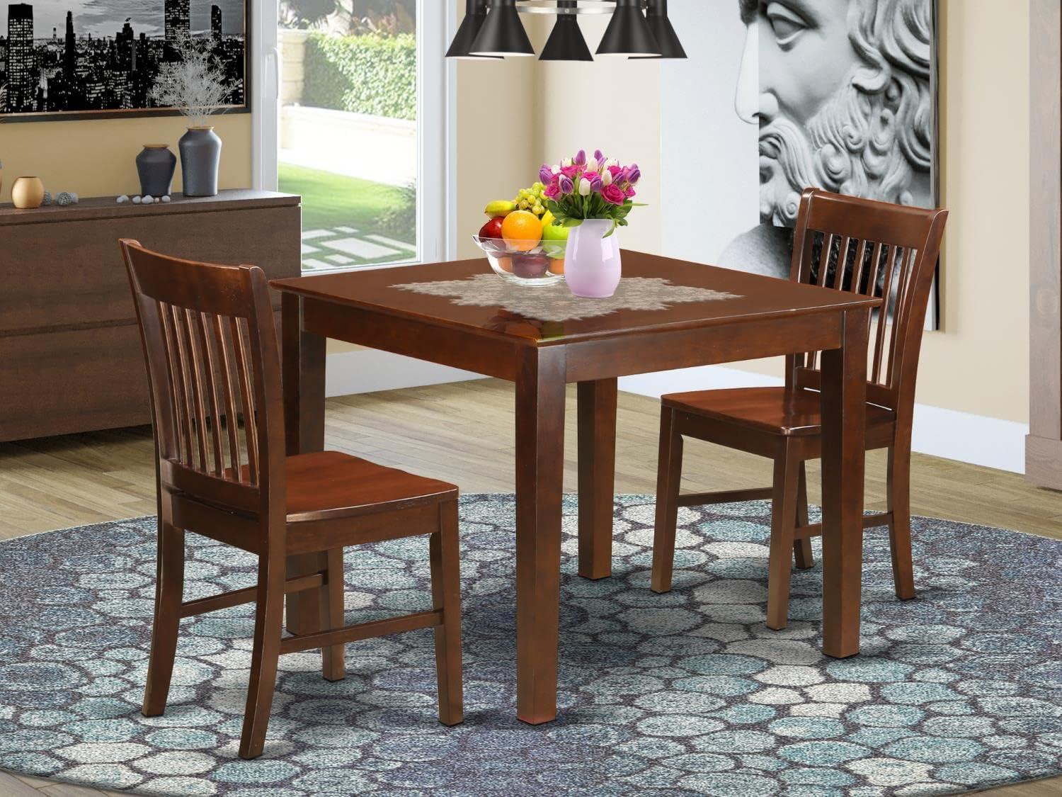 Mahogany 3-Piece Square Dining Table Set with Chairs