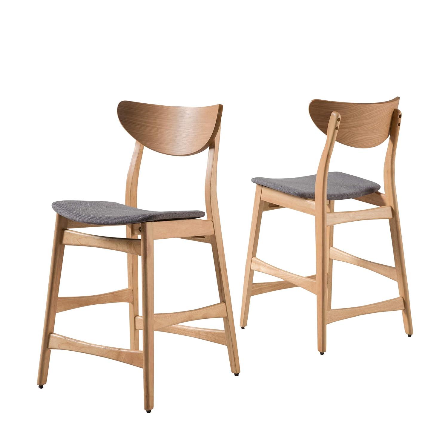 Set of 2 24" Gavin Natural Frame Counter Height Barstools Dark Gray - Christopher Knight Home: Upholstered, Rubberwood Legs