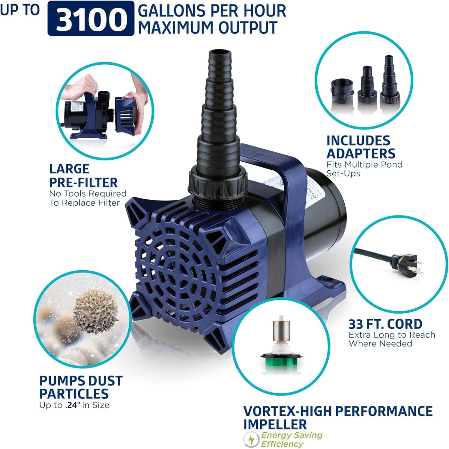 3100 GPH Electric Submersible Pond Pump with Ceramic Shaft