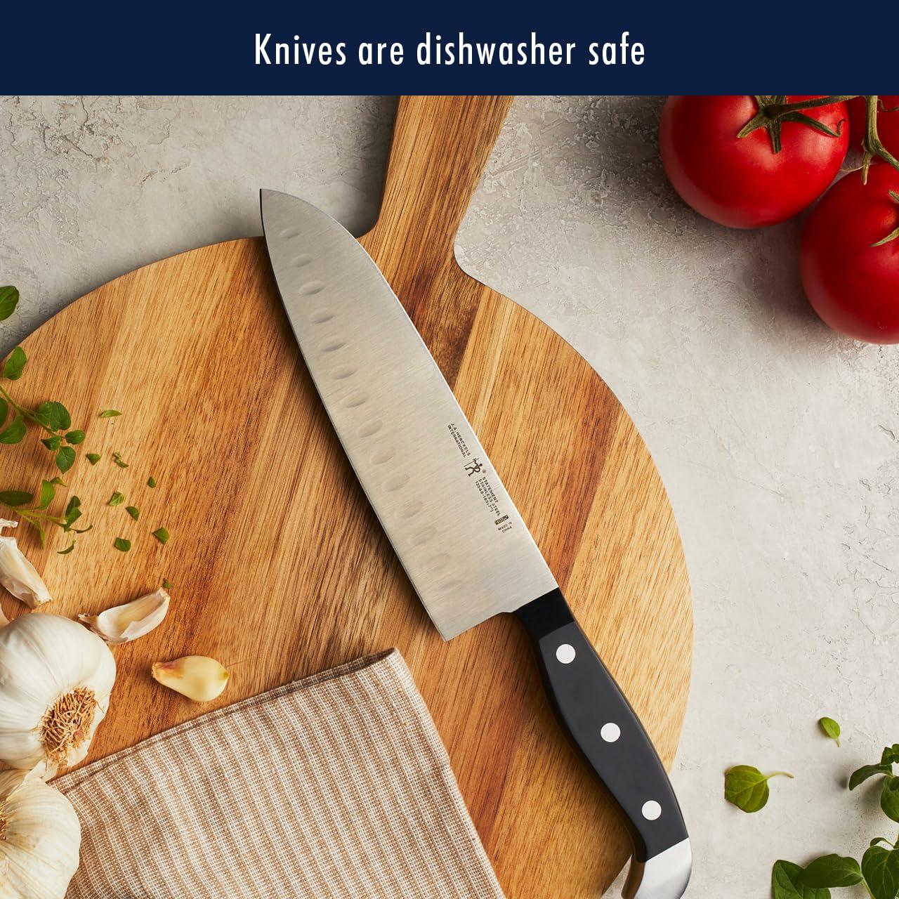 Henckels Statement Self-Sharpening Knife Set with Block, Chef Knife, Paring Knife, Bread Knife, Steak Knife, 14-piece, Dark Brown, Stainless Steel