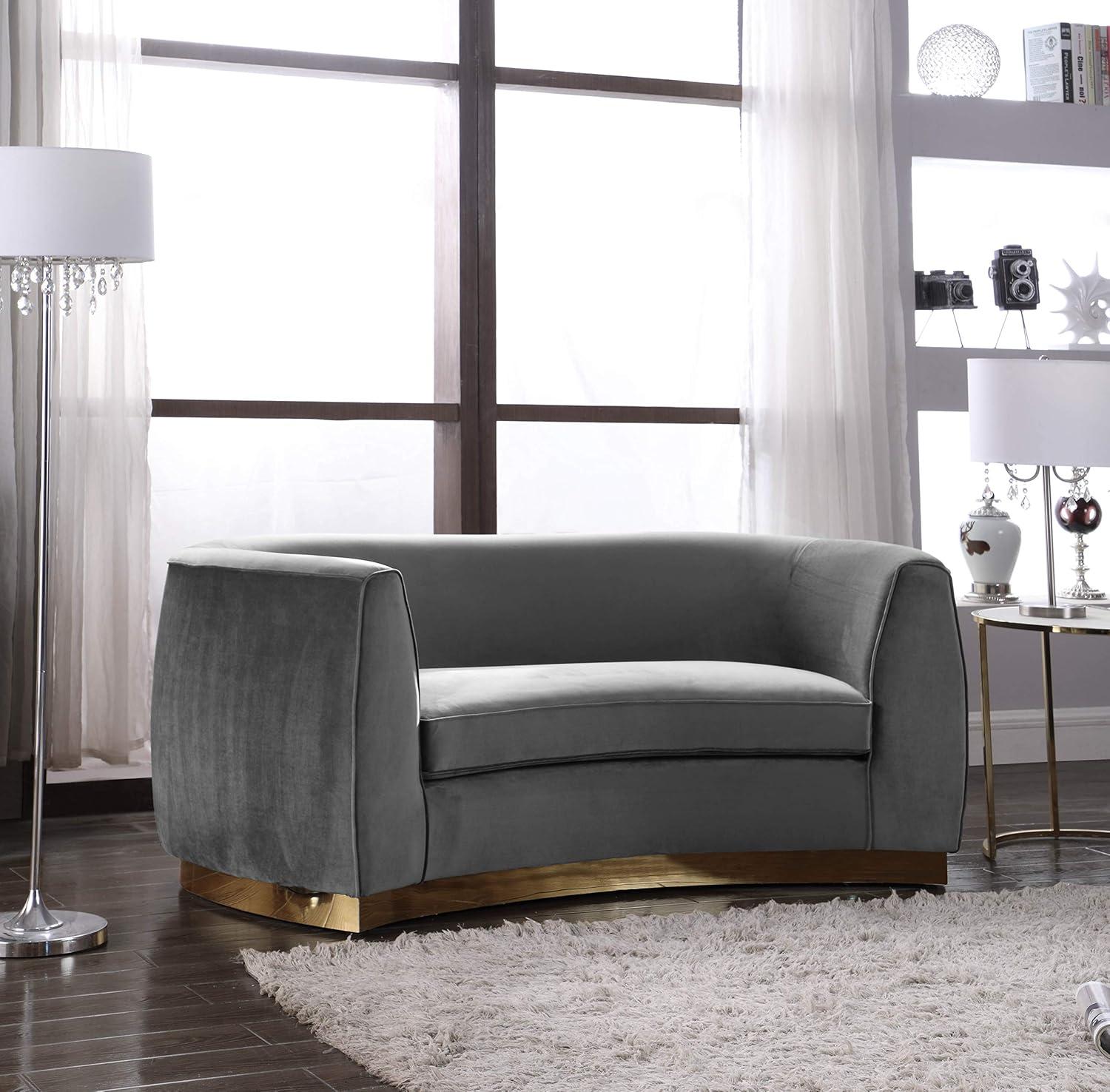 Julian Gray Velvet Loveseat with Gold Stainless Steel Base