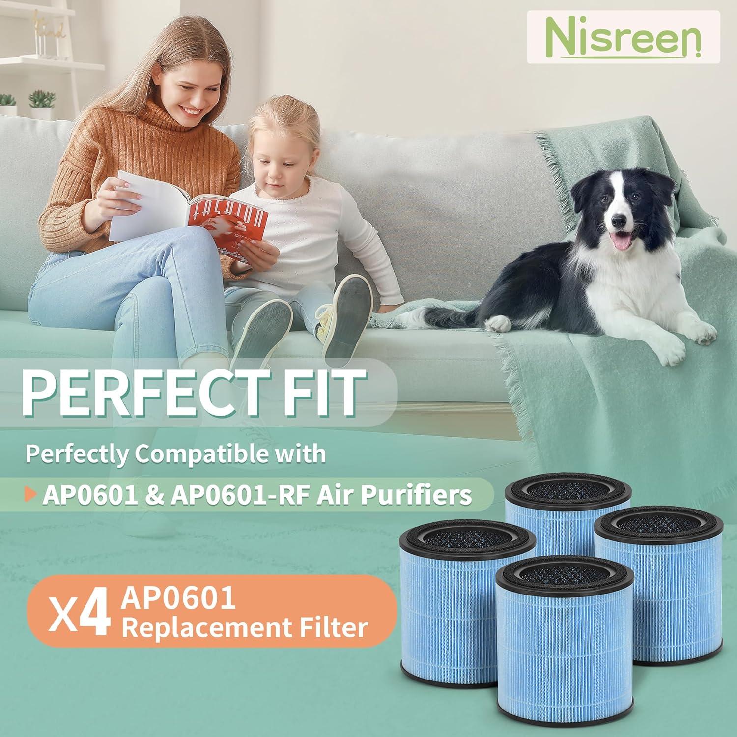 Nispira AP0601 2-in-1 True HEPA Filter Replacement for AirTok Air Purifier AP0601-RF | Remove Particle Size down to 0.1 microns | 2 Packs