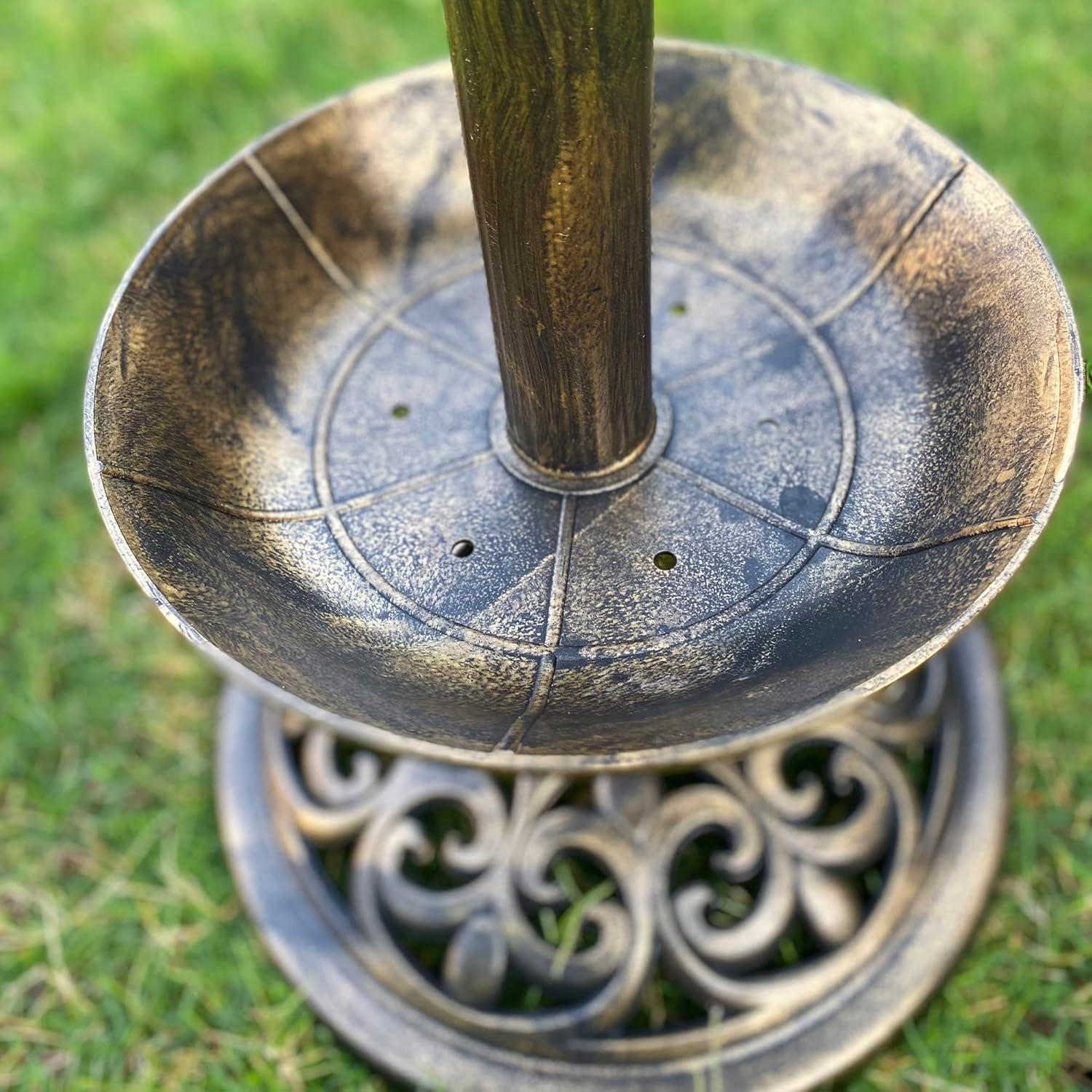 Westcharm 30 Inch Solar Lighted Bird Bath for Yard and Garden with Planter Bowl - Antique Bronze