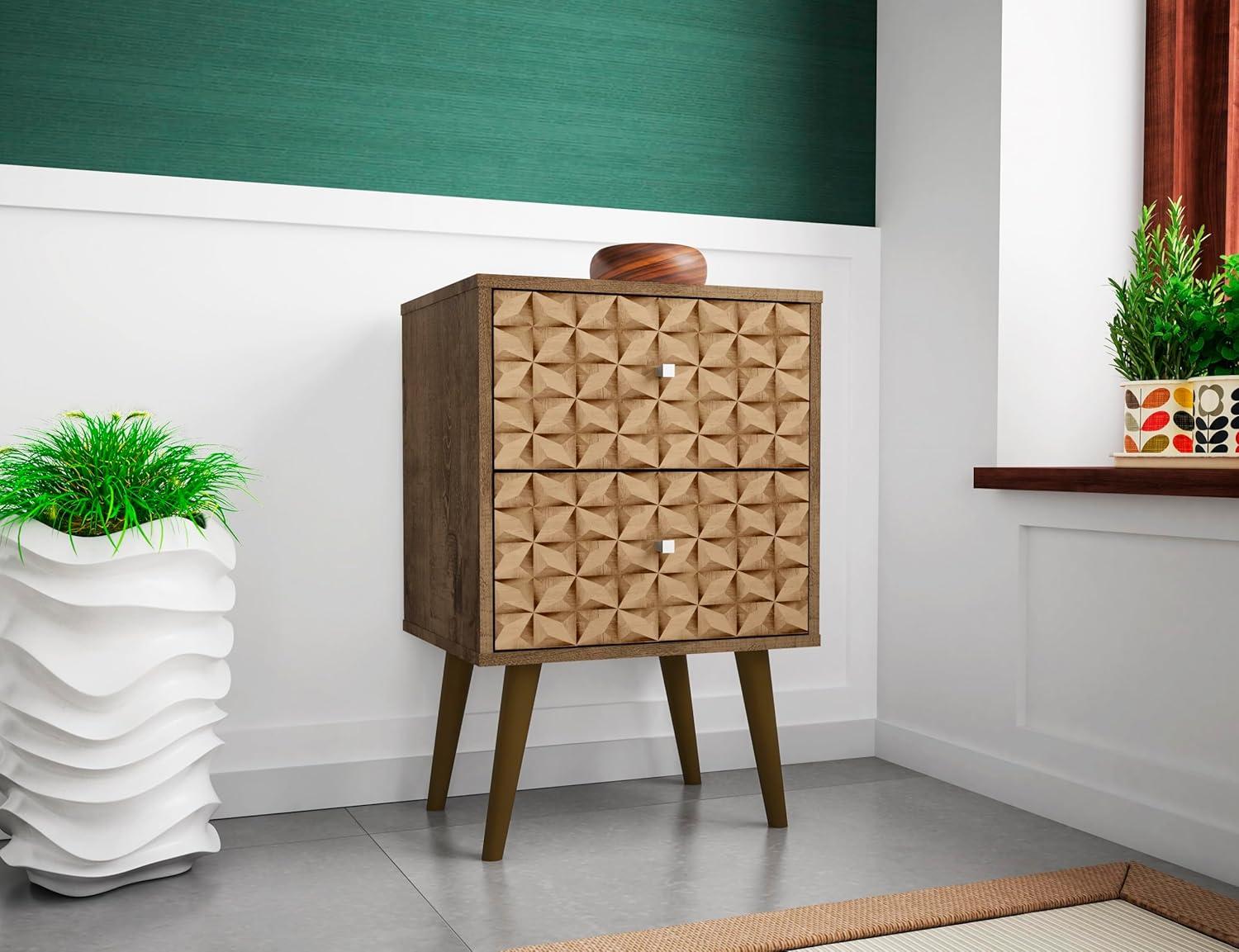 Liberty 2.0 Mid Century Modern Nightstand with 3D Brown Prints Rustic Brown - Manhattan Comfort