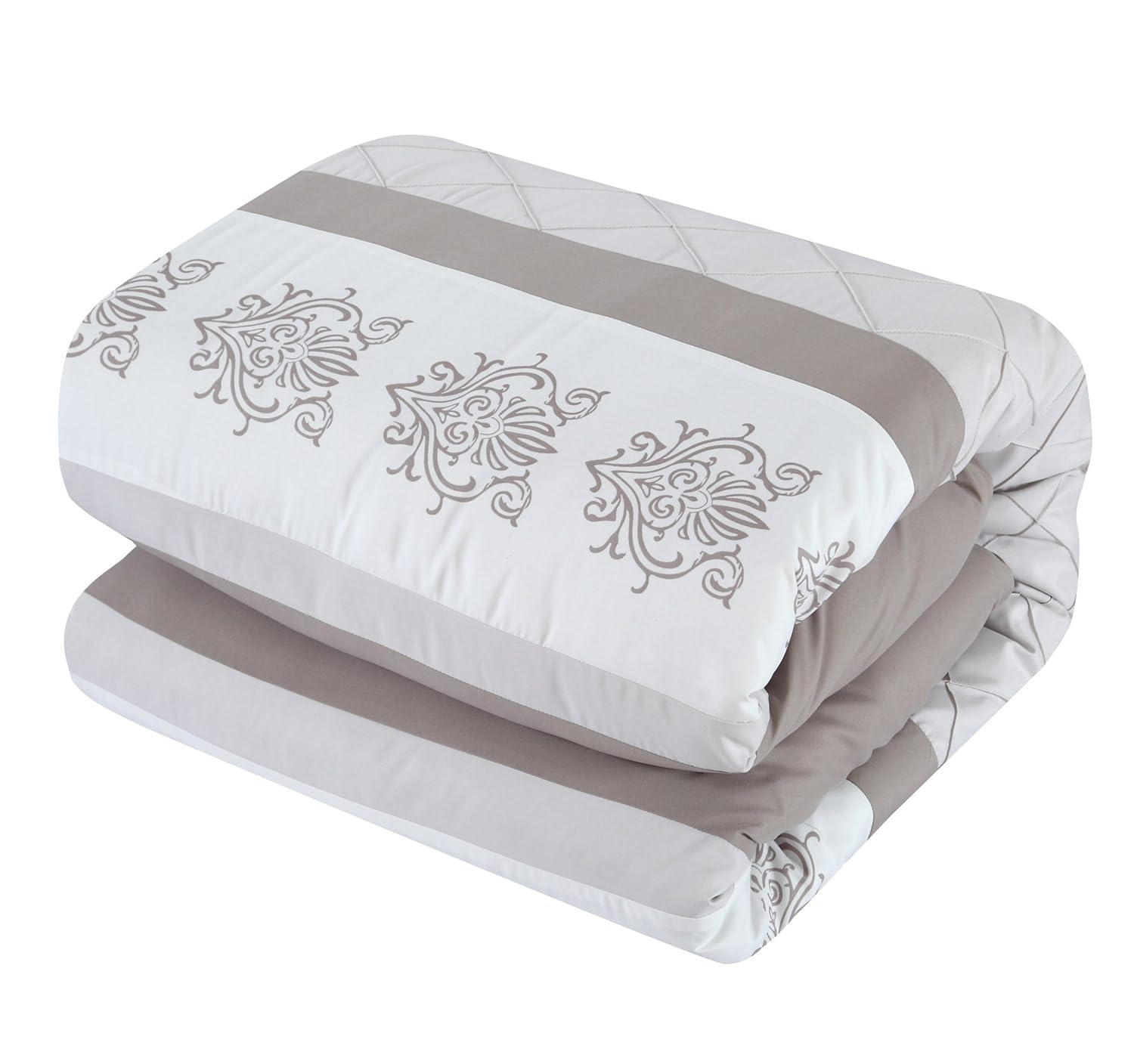 Chic Home 8/10 Piece Adam Pintuck Pieced Color Block Embroidery Bed In a Bag Comforter Set With sheet set