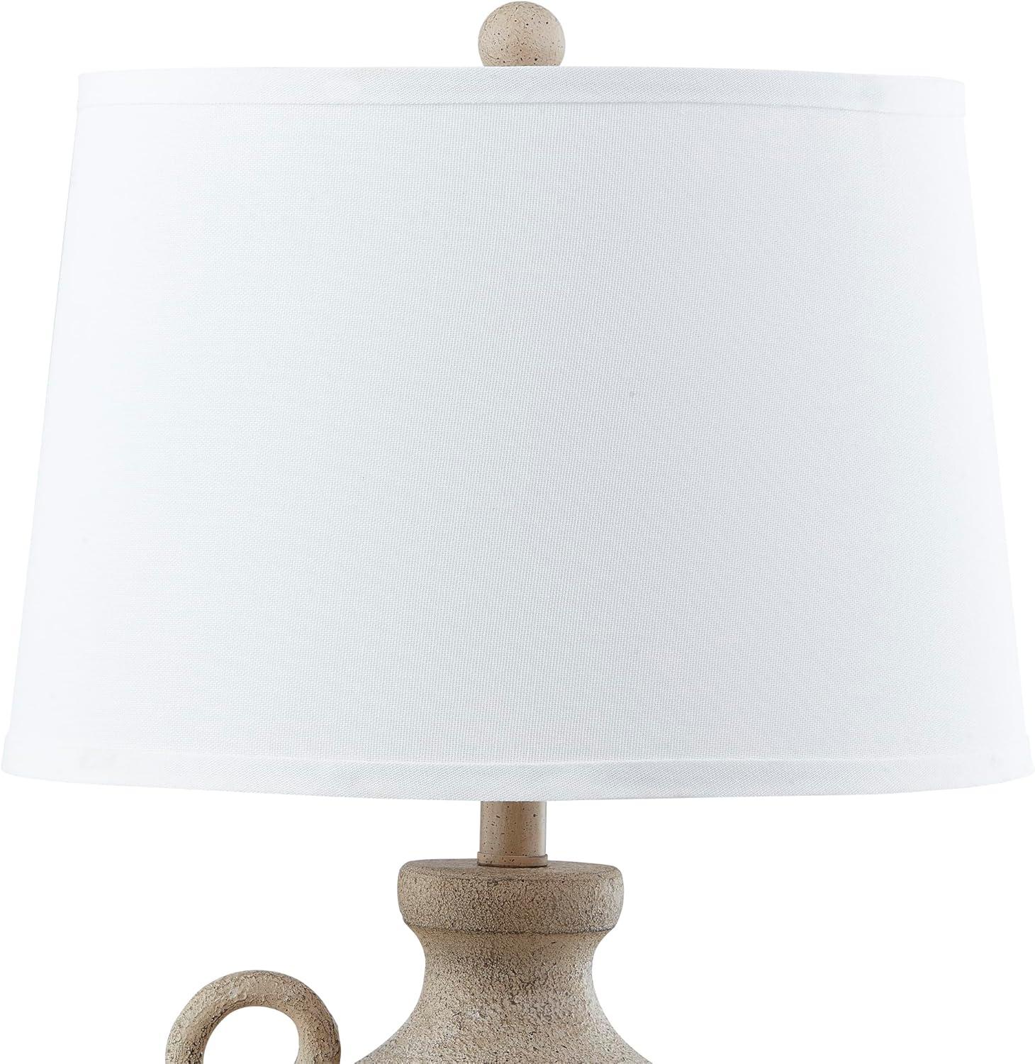 Rustic Beige Resin Table Lamp with White Linen Shade