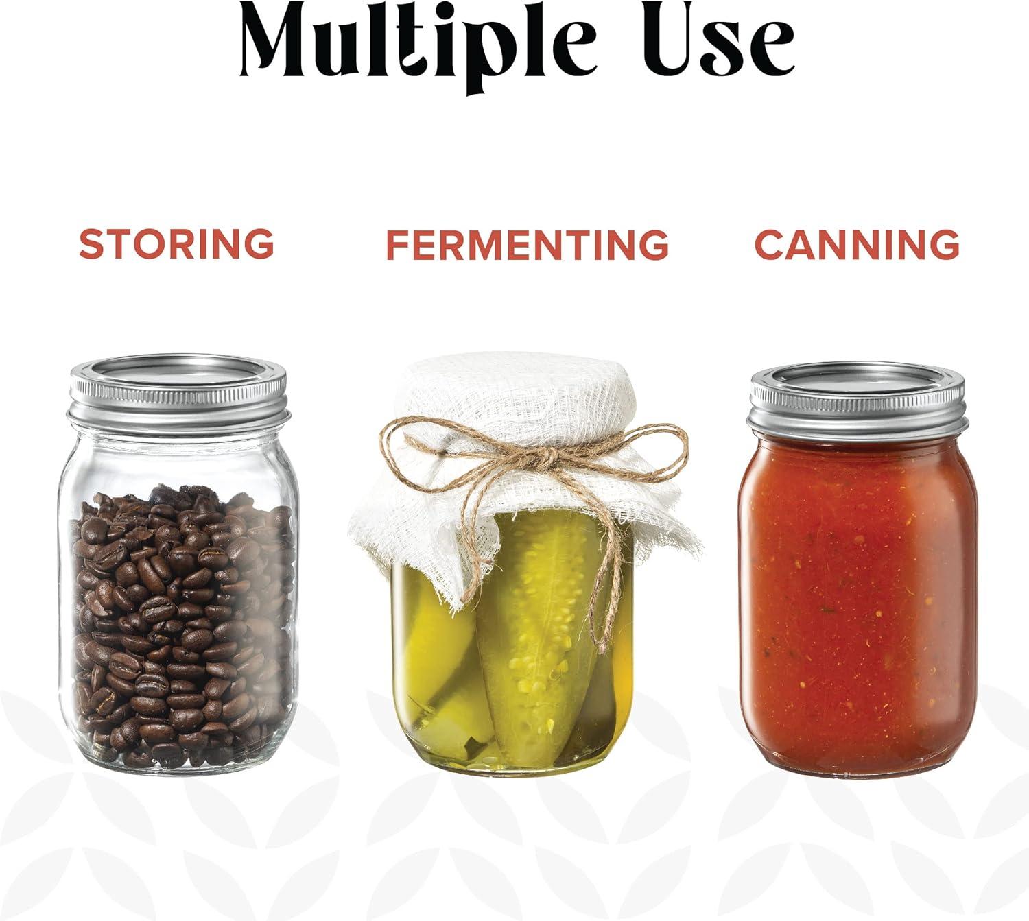 [6 Pack] 32 oz. Wide-Mouth Glass Mason Jars with Metal Airtight Lids and Bands 1 quart Large for Canning, Preserving, & Meal Prep