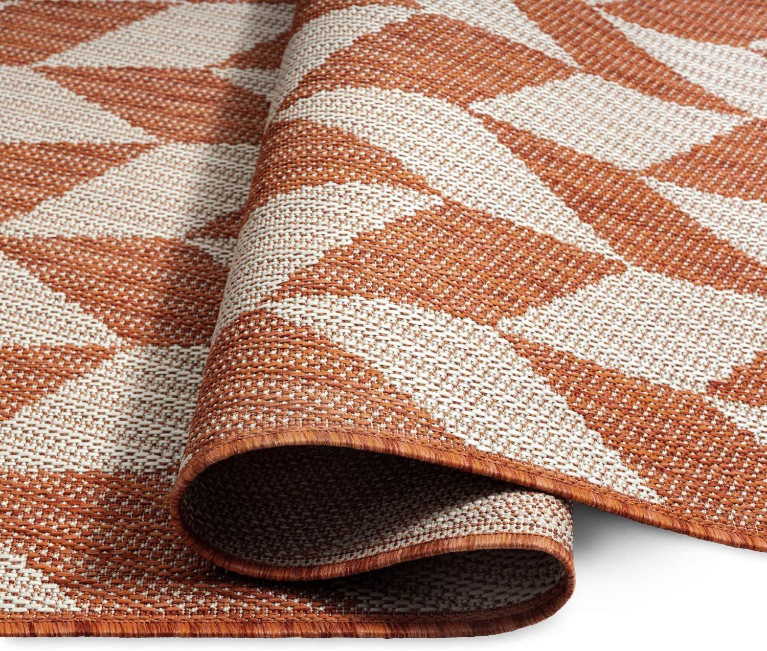 NICOLE MILLER NEW YORK Patio Country Calla Herringbone Indoor/Outdoor Area Rug, Orange/Ivory