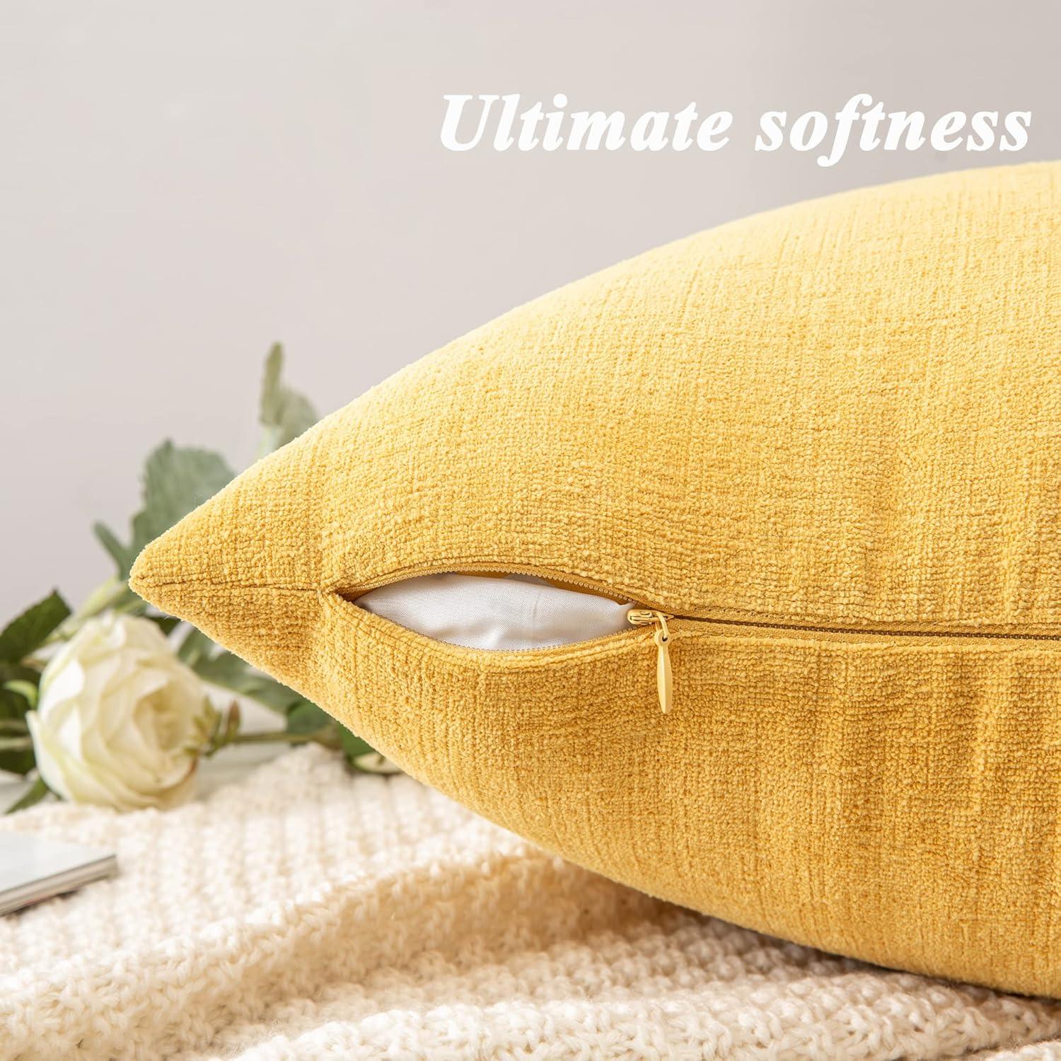 Yellow 20" Square Chenille Pillow Covers with Piped Edges