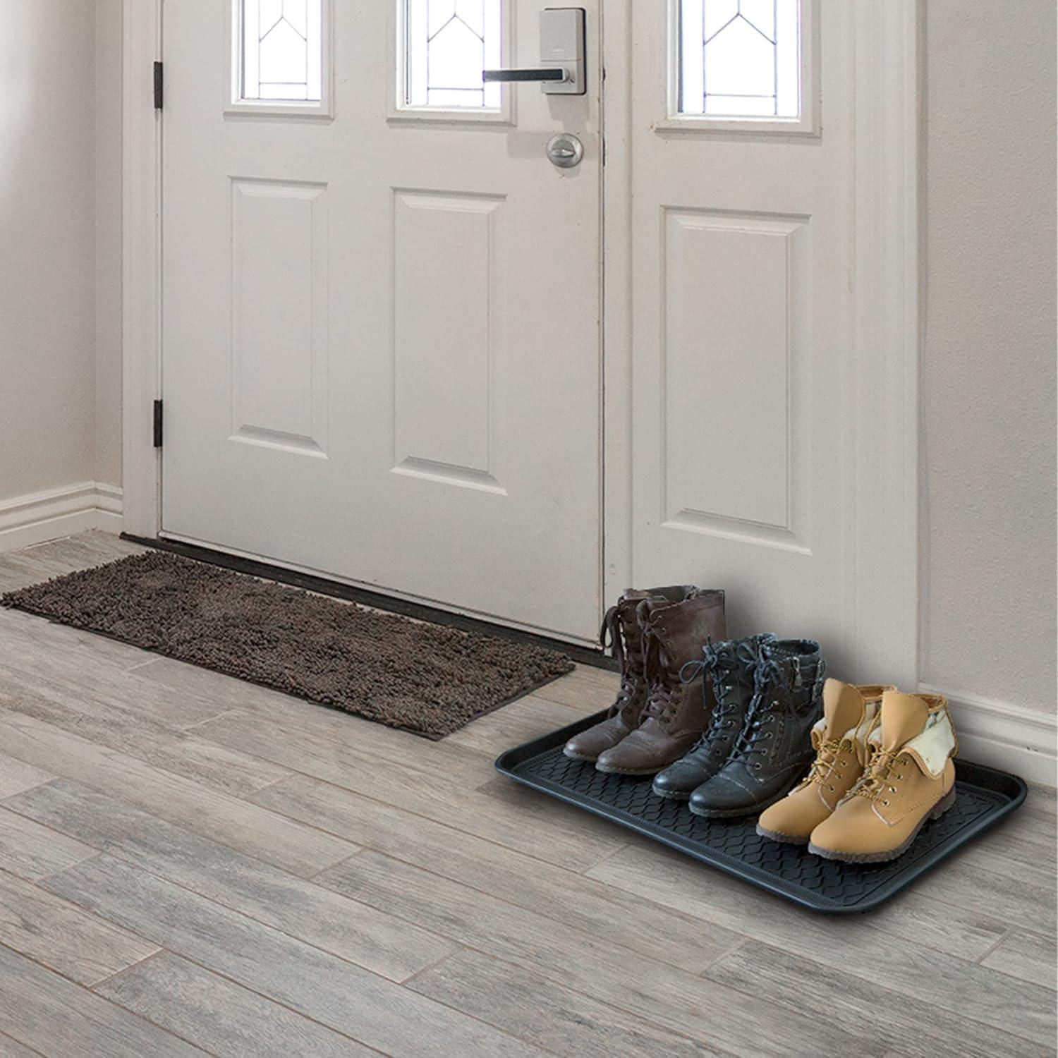 Large All-Weather Indoor/Outdoor Boot Tray - Weather-Resistant Plastic Shoe Mat with Raised Edge for Entryways, Decks, and Patios by Stalwart (Black)