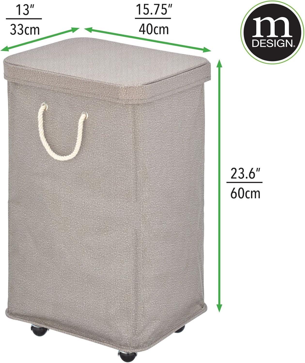 Taupe Polyester Collapsible Rolling Laundry Hamper with Lid and Wheels