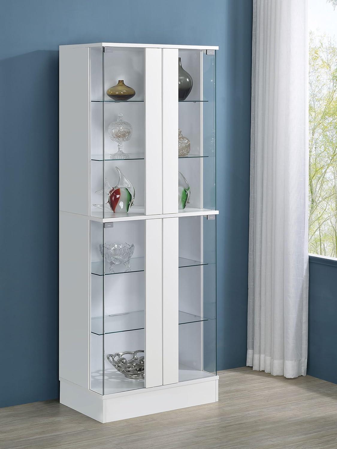Coaster Cabra Modern Wood Curio Cabinet with Glass Shelves and LED Lighting White High Gloss