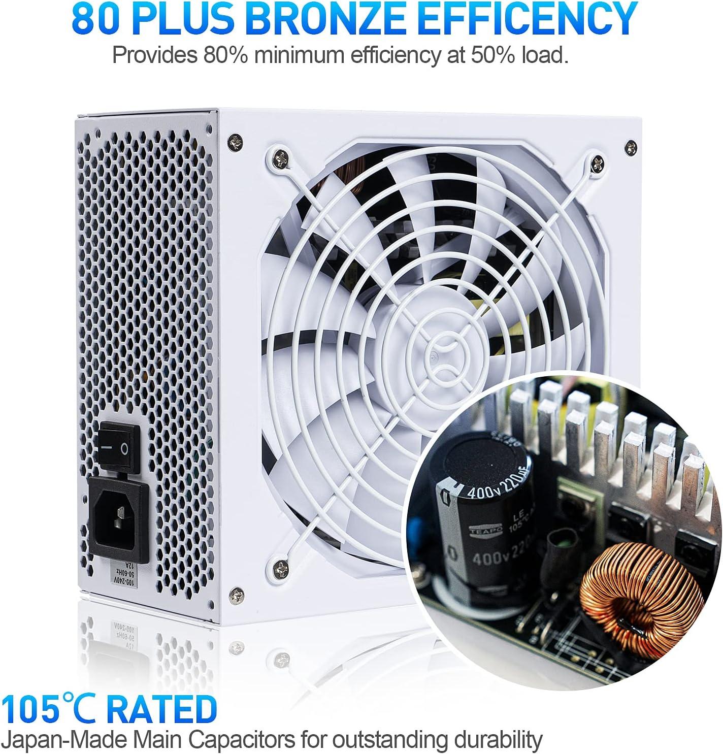 PowerSpec 650W Power Supply Semi Modular 80 Plus Bronze Certified ATX PSU Active PFC SLI Crossfire Ready Gaming PC Computer Power Supplies, PS 650BSM(White Edition)