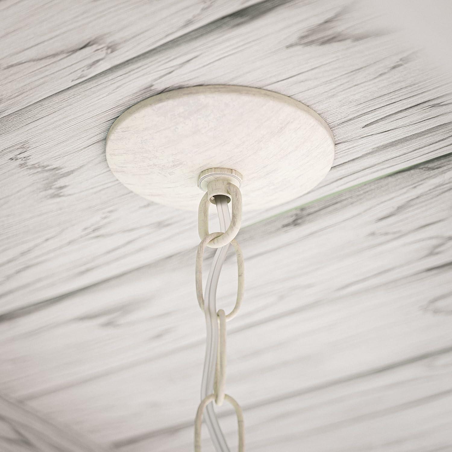 White Weathered Wood Bead 3-Light Chandelier