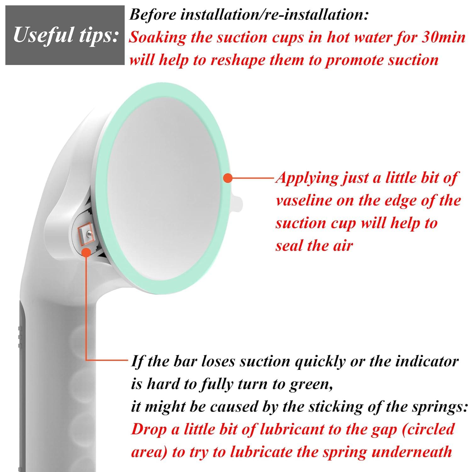 16.5inch 2 Pack Suction Balance Assist Bathroom Shower Handle,Bath Grab Bar with Indicators(White/Grey)