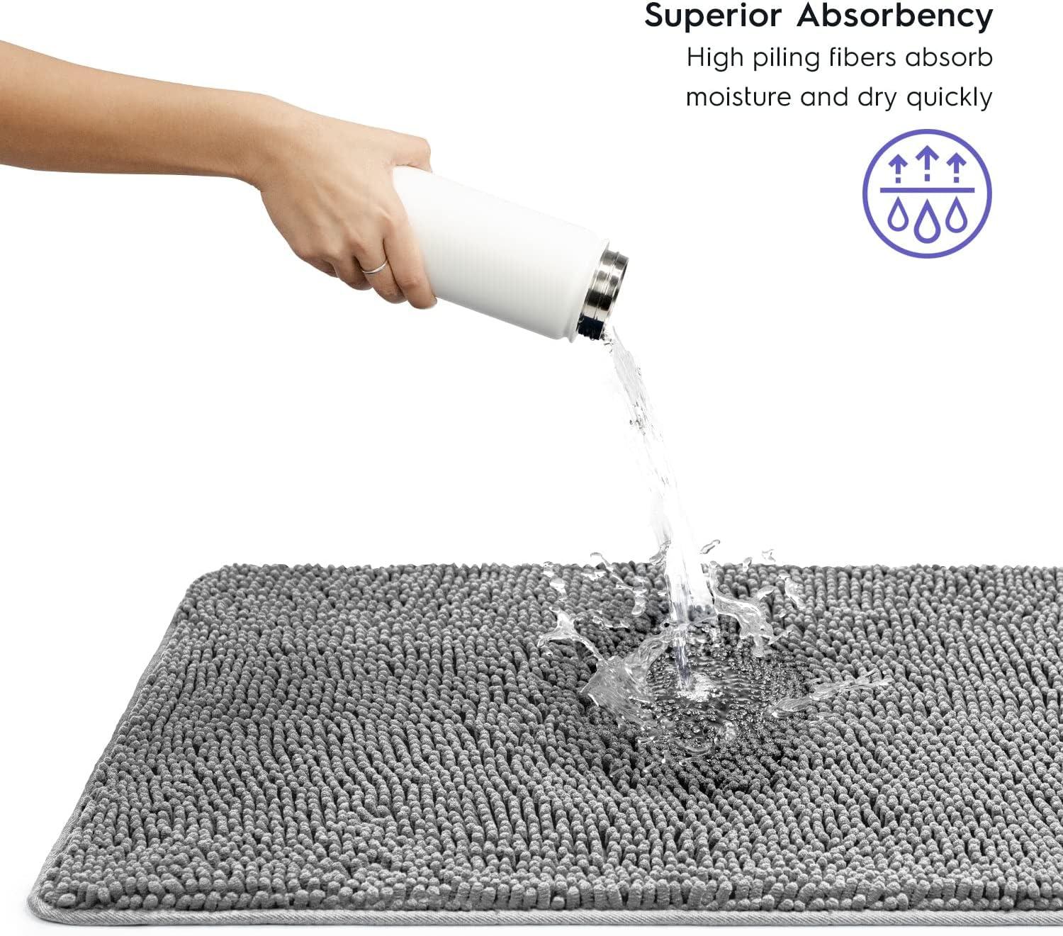 Latitude Run® Bathroom Rugs, Extra-Thick Memory Foam Bath Mat, Ultra-Soft Chenille Microfiber, Highly Absorbent, Machine Washable, Shaggy Bath Mats For Bathroom, Circular Cutout (21X32 + 20X22, 2Pcs) Grey