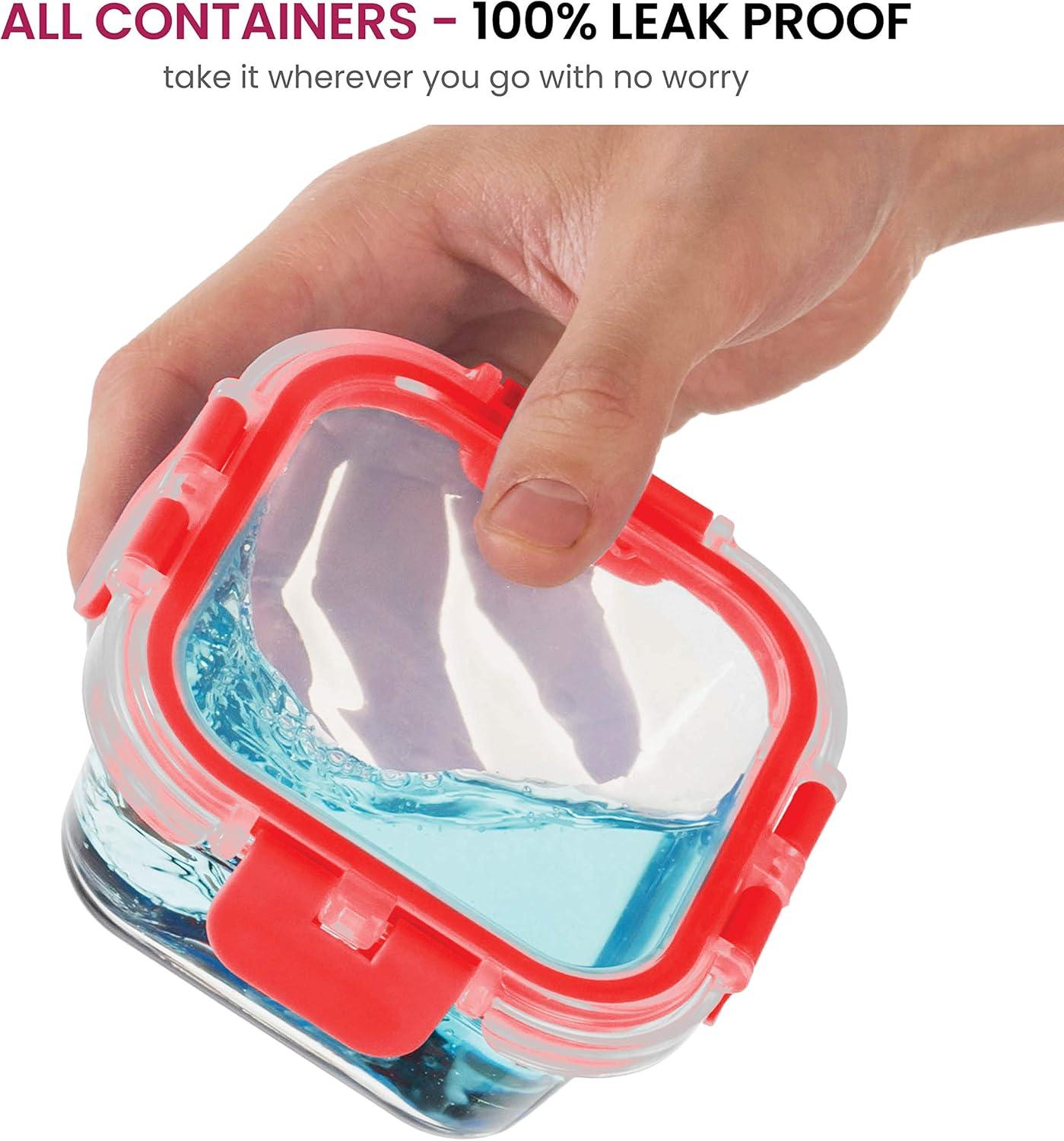 FineDine 24 Piece Glass Storage Containers with Lids - Leak Proof, Dishwasher Safe Glass Food Storage Containers for Meal Prep or Leftovers, Red