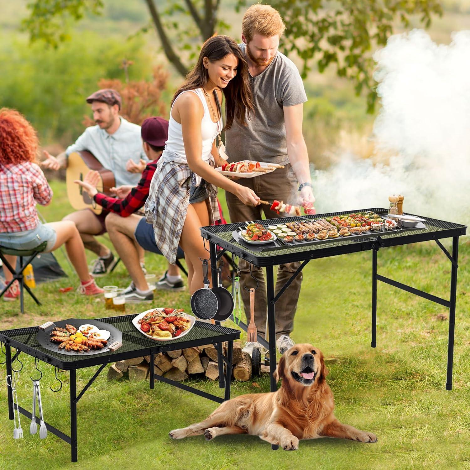 Silver Rectangular Portable Aluminum Camping Table with Iron Mesh Top