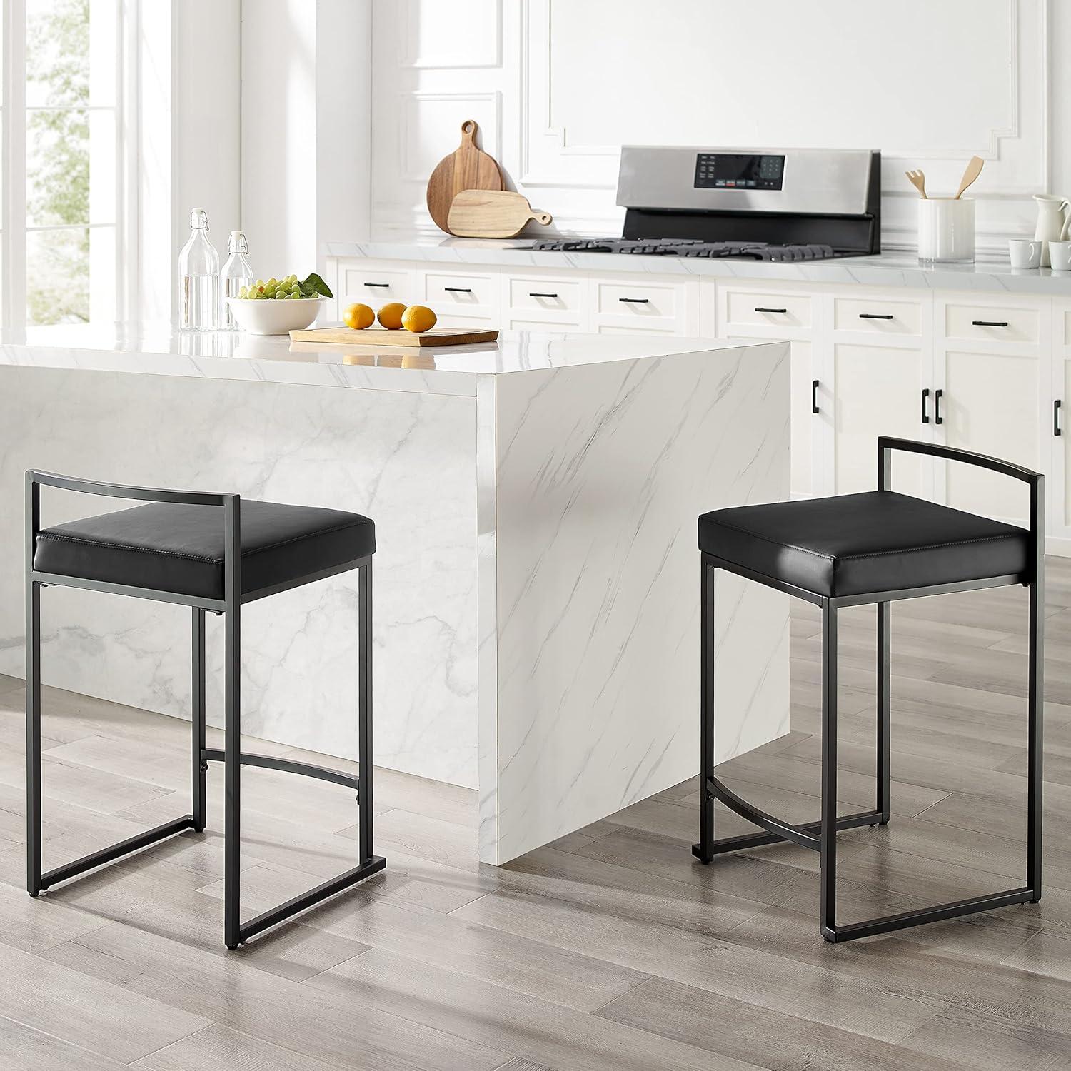 Set of 2 Harlowe Counter Height Barstools Black/Matte Black - Crosley