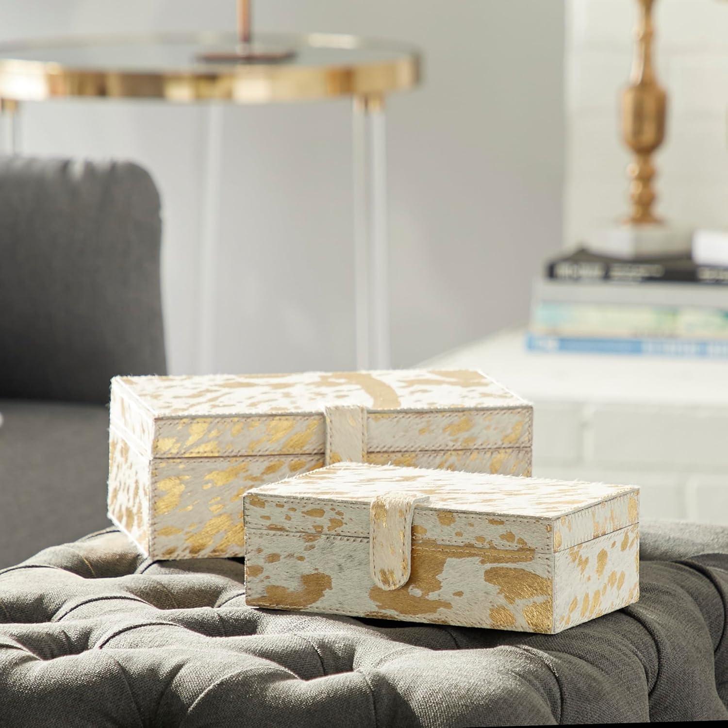 Glam Gold Leather Rectangular Decorative Box Set