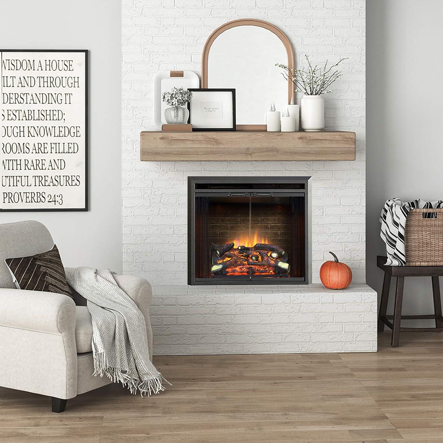 PuraFlame Klaus Electric Fireplace Insert with Fire Crackling Sound Glass Door and Mesh Screen, 750/1500W, Black, 26 Inches Wide, 23 3/16 Inches High, 26 W X 23 3/16 H X 7 51/64 D