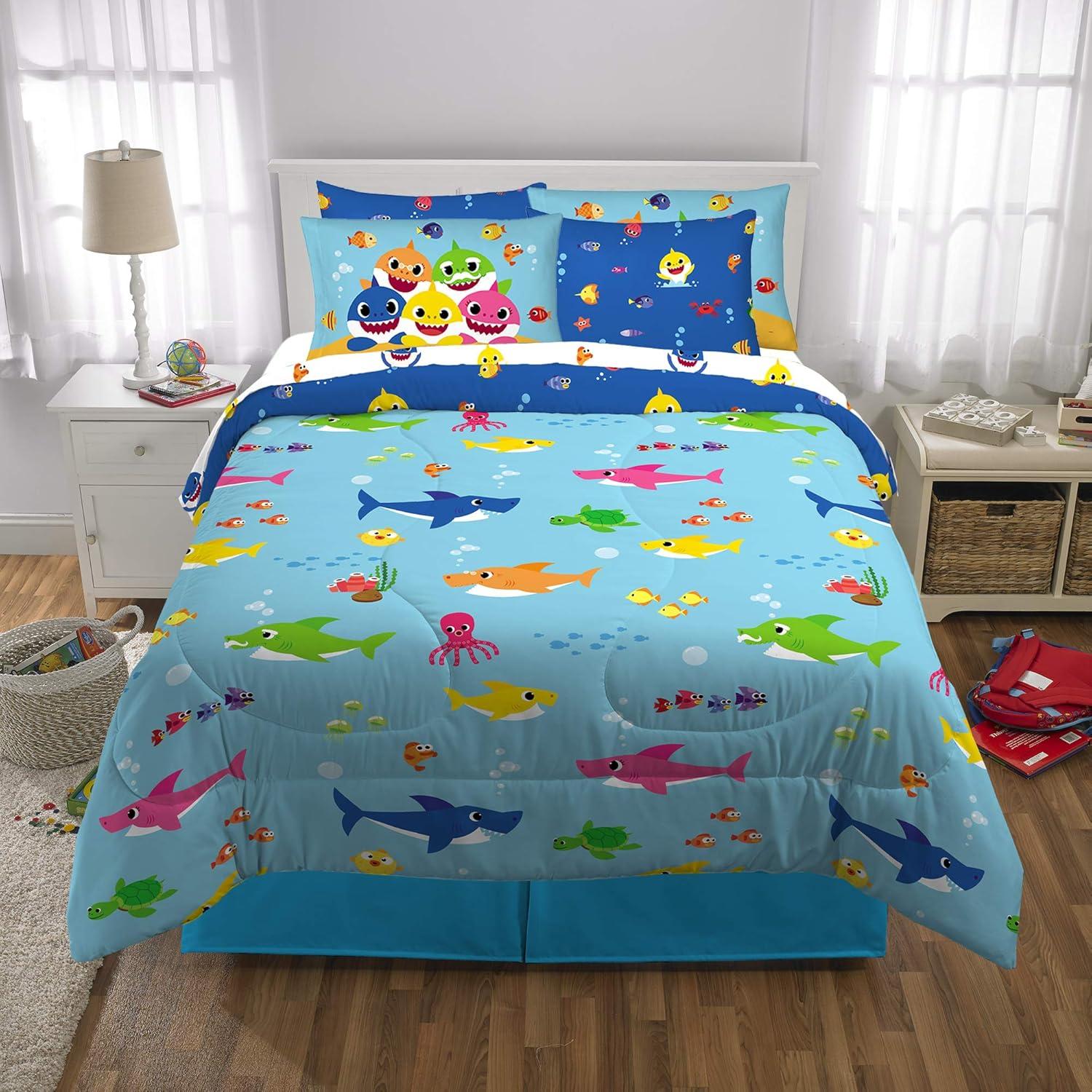 Franco Kids Bedding Super Soft Comforter and Sheet Set with Sham, 7 Piece Full Size, Baby Shark