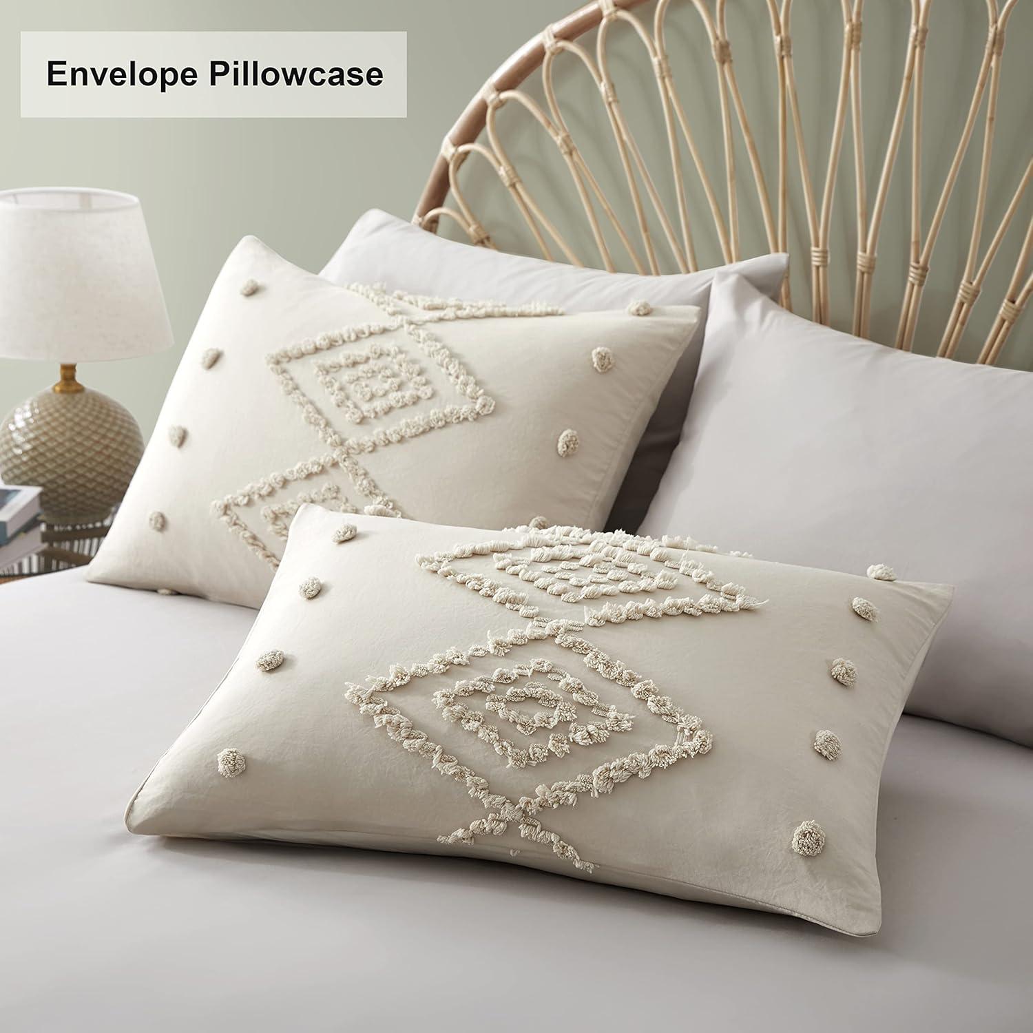 Queen Duvet Cover, Soft Bedding Set for All Seasons, Comforter Set, Boho Embroidery, Multi Colors & Sizes Available(Beige, 3 Pcs, 90"x 90")