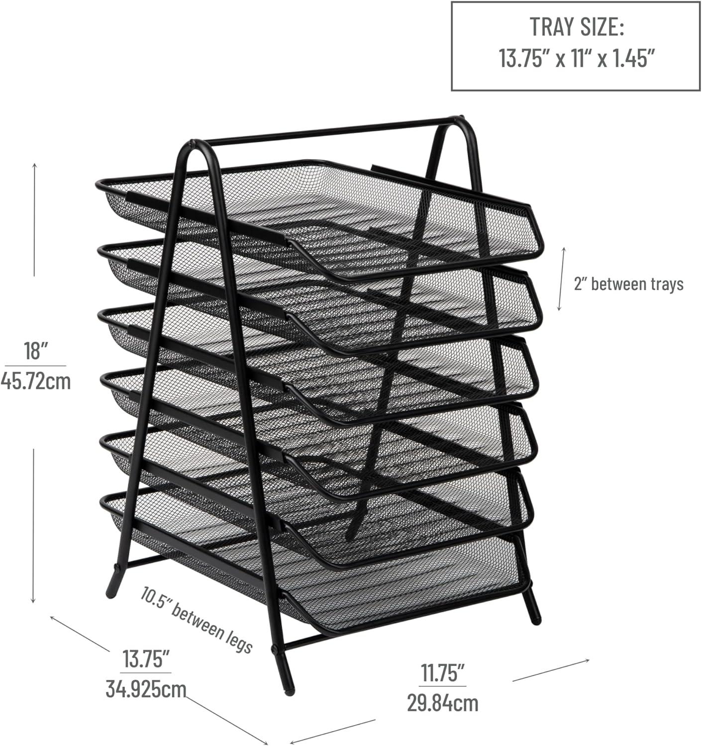 Paper Tray, Desktop Organizer, File Storage, Metal Mesh, 11.75"L x 13.75"W x 18"H, Black