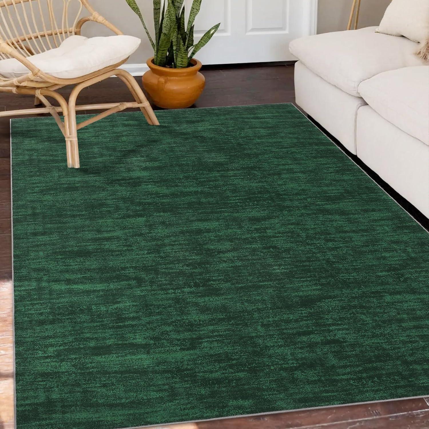 4'x6' Haze Solid Low-Pile Area Rug,  Emerald - JONATHAN Y