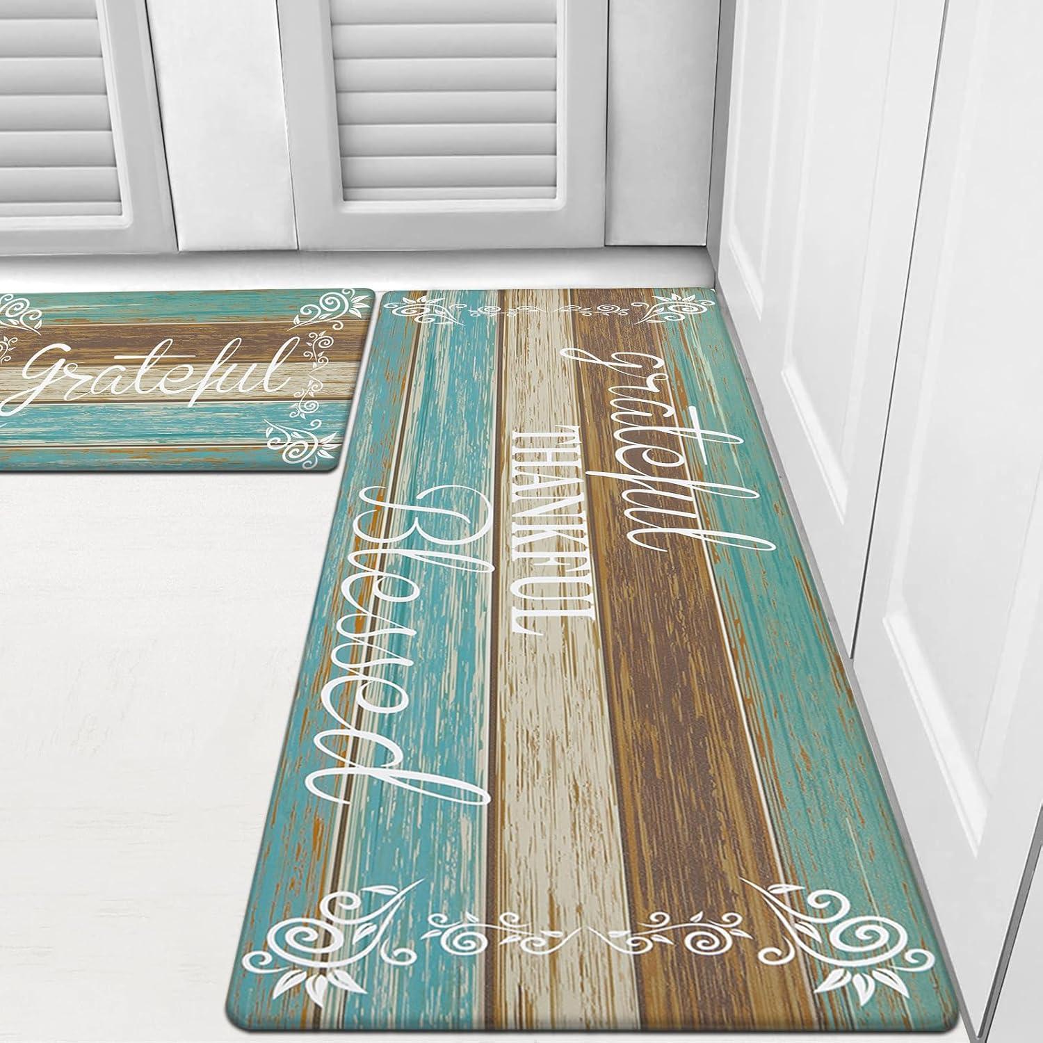 Rosalind Wheeler The Anti Fatigue Kitchen Mat Set of 2 Non Slip Cushioned Kitchen Mats for Floor Waterproof Farmhouse Kitchen Rugs and Mats Set Comfort Standing Desk Mat Carpet