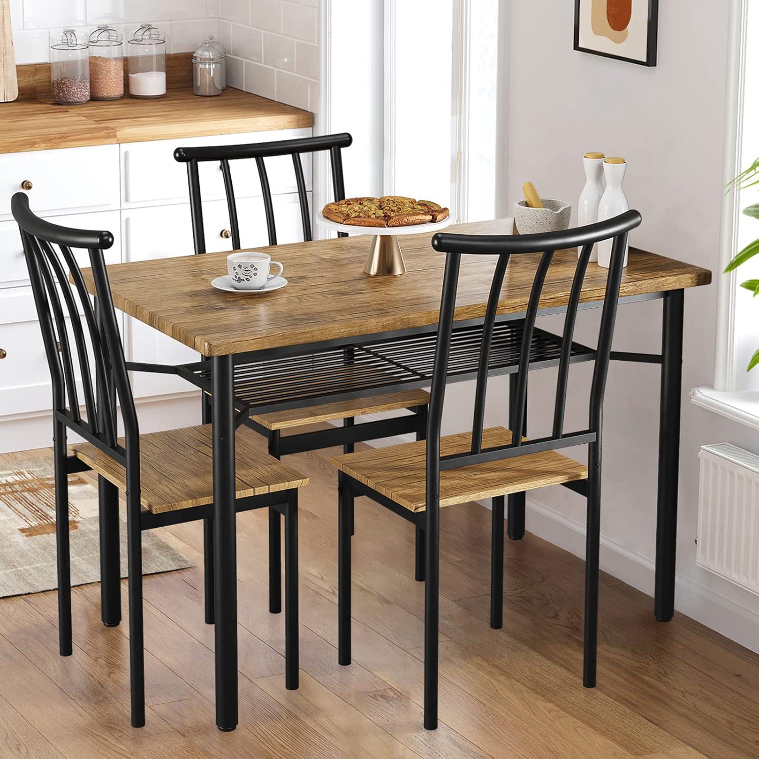 Rustic Brown Rectangular Dining Table Set with 4 Chairs