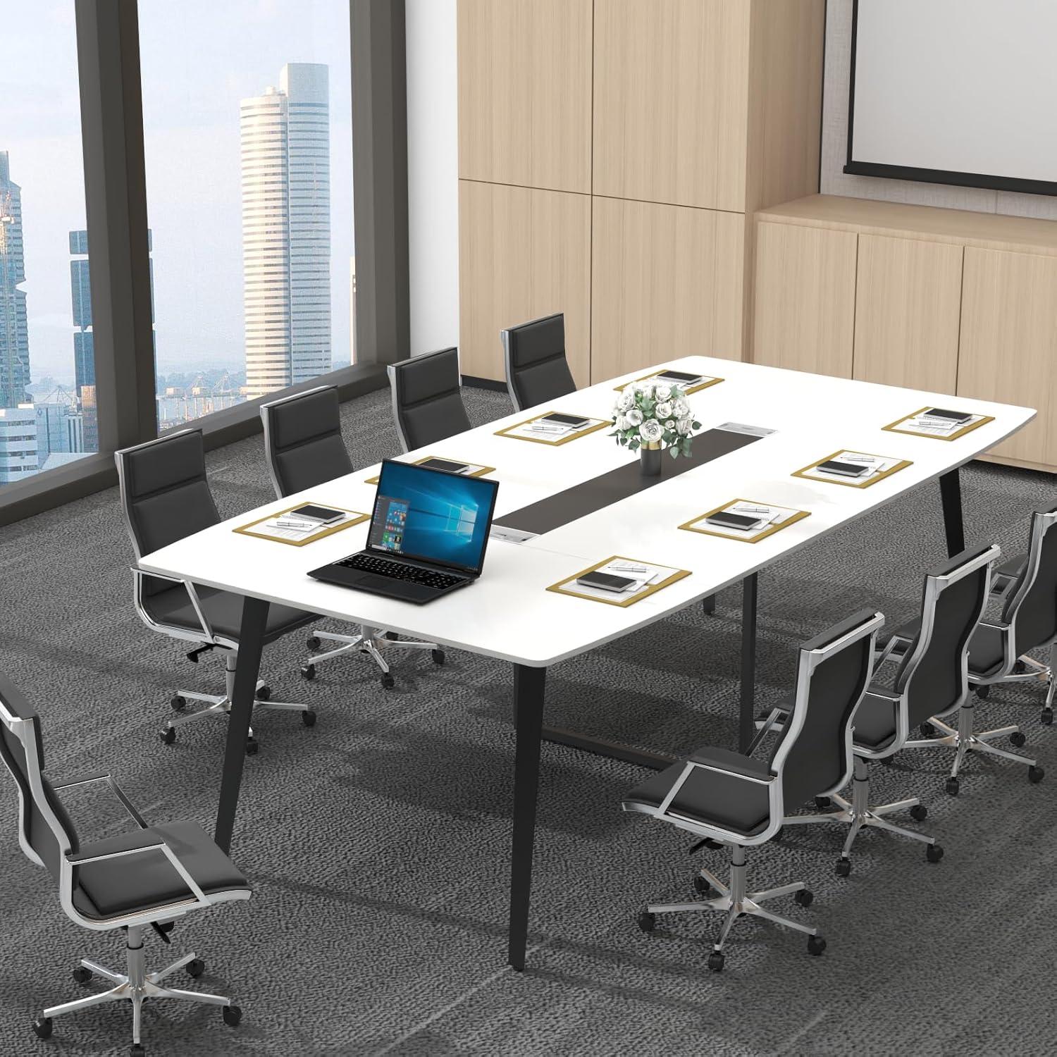 George Oliver Jonti 8 ft Conference Table, 94.49" L X 47.24" W X 29.53" H Meeting Seminar Table With Grommet