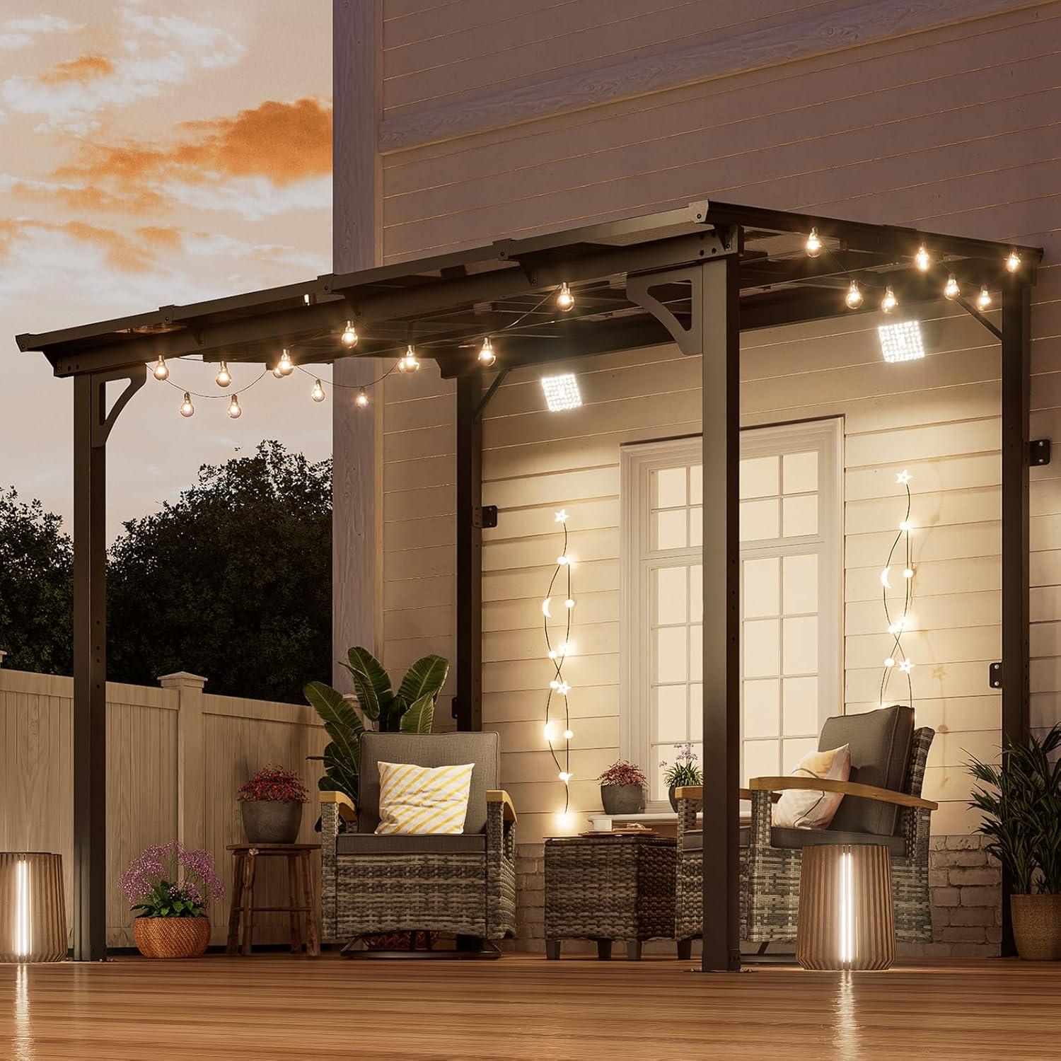 MEISSALIVVE Gazebo, Wall Mounted Gazebo, Lean To Metal Awnings Gazebos, Gazebo Pergola With Sloped Roof, Outdoor Patio Gazebo Awning For Backyard, Deck