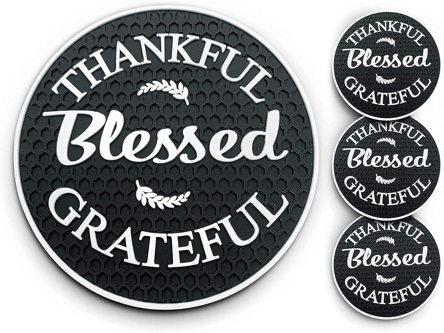 Proverbs 18:10 Products Cute Coasters and Accessories / (4) Pack / Car Cup Holders / Thankful Grateful Blessed Interior Accessories, Black