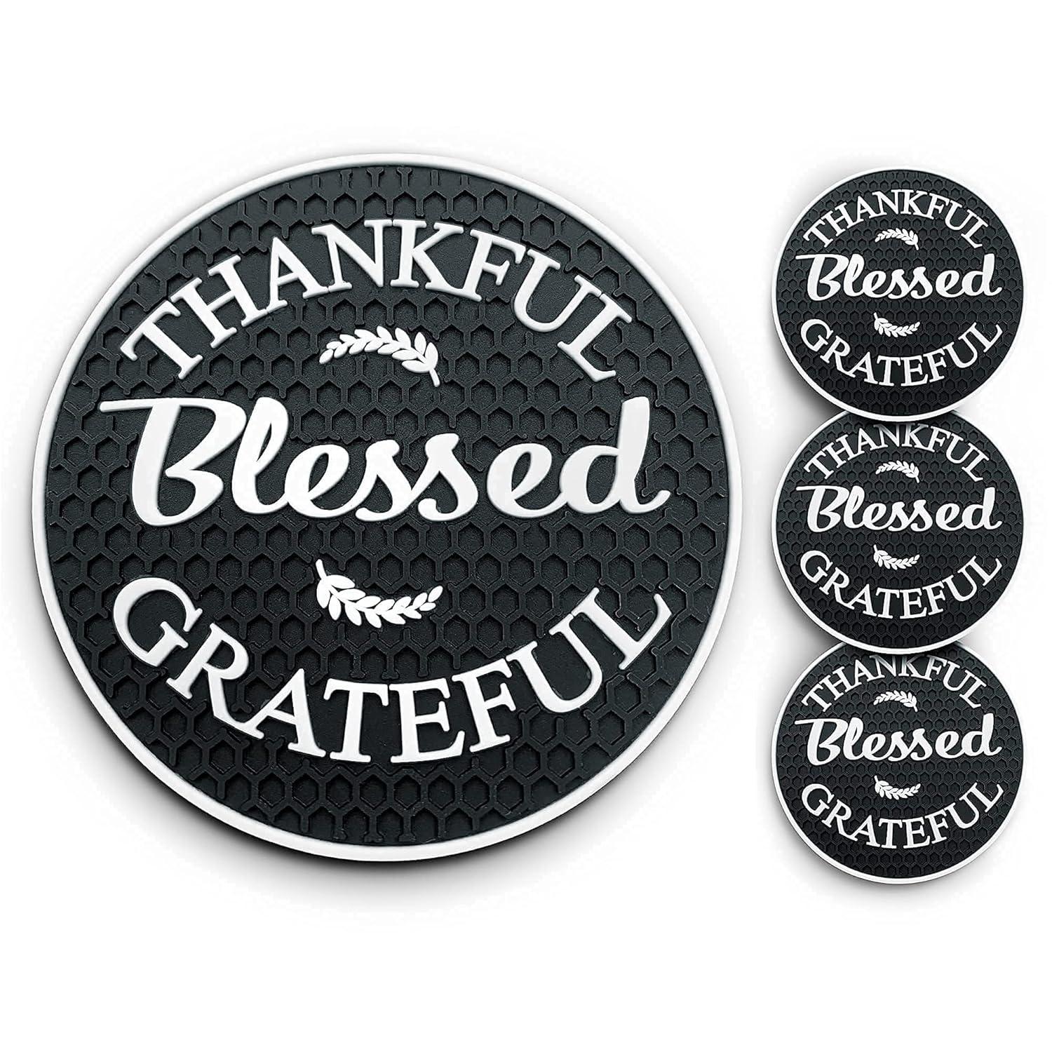 Proverbs 18:10 Products Cute Coasters and Accessories / (4) Pack / Car Cup Holders / Thankful Grateful Blessed Interior Accessories, Black