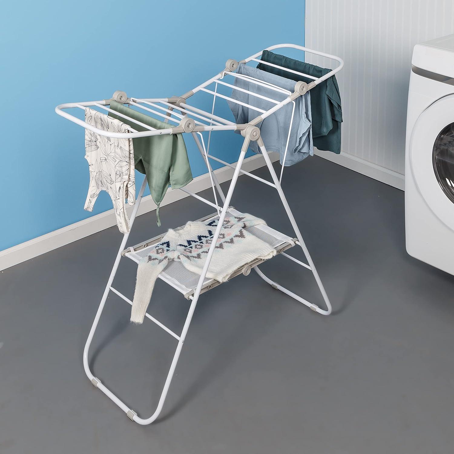 White Folding Steel Narrow Gullwing Clothes Drying Rack