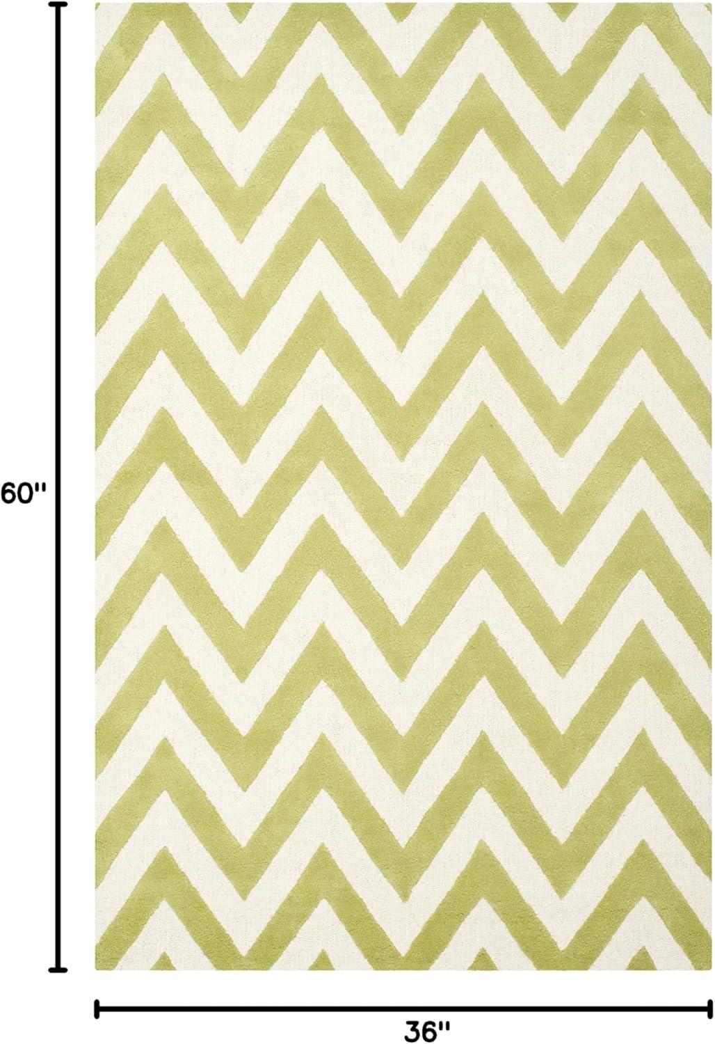 SAFAVIEH Cambridge Kaitlyn Zig Zag Stripes Wool Area Rug, Green/Ivory, 3' x 5'