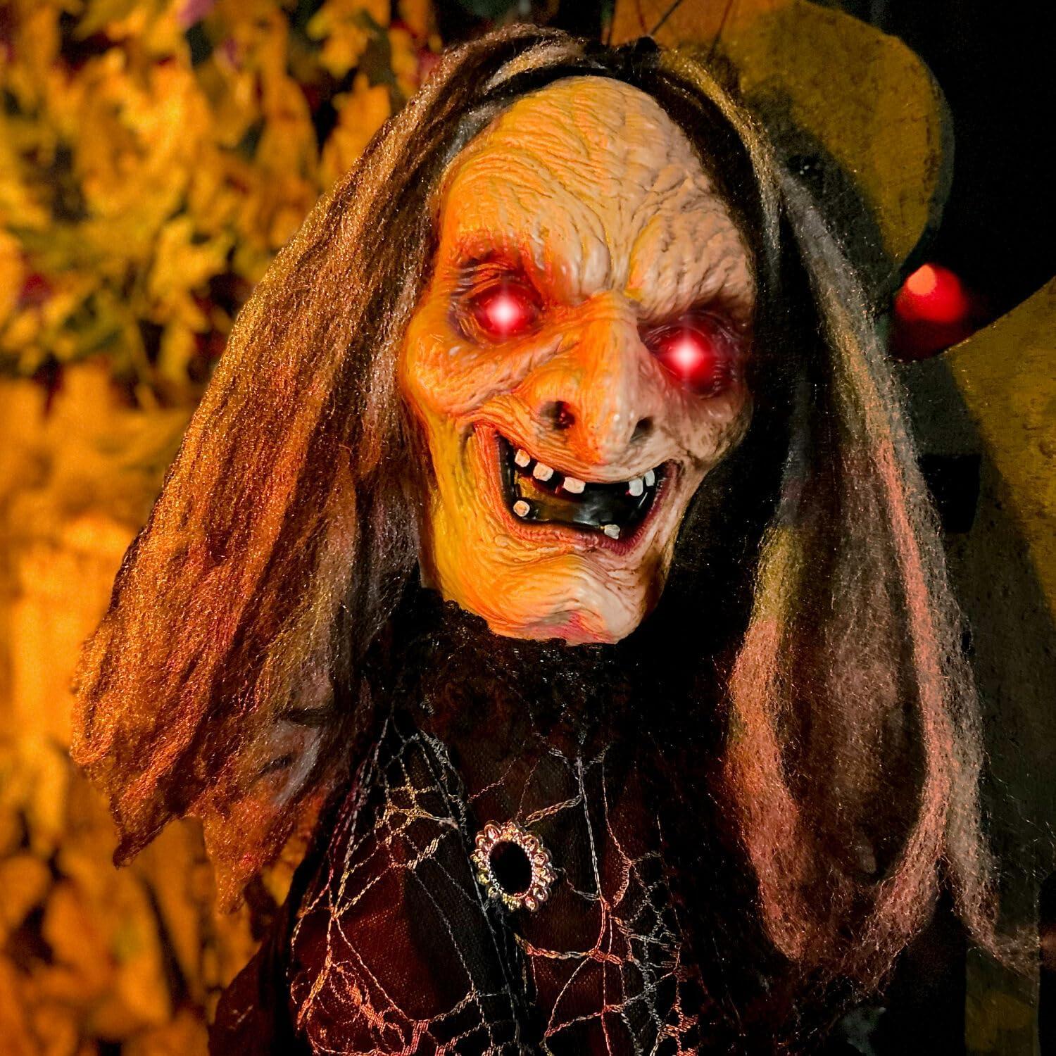 Haunted Hill Farm Lifesize Witch Prop with Lights and Sound, Indoor/Covered Outdoor Halloween Decoration
