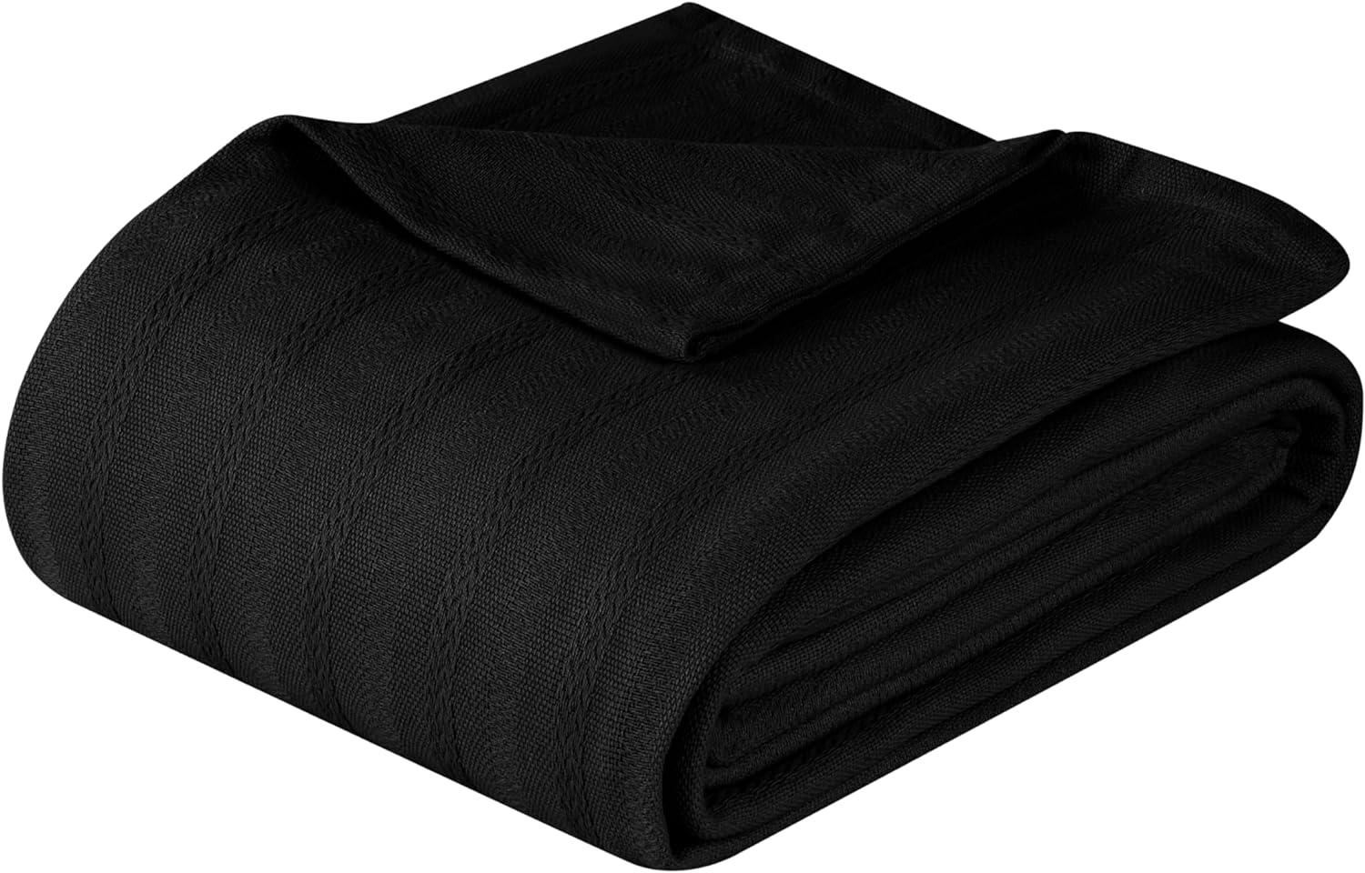 Superior Clara Cotton Striped Woven Blanket, Throw, Black