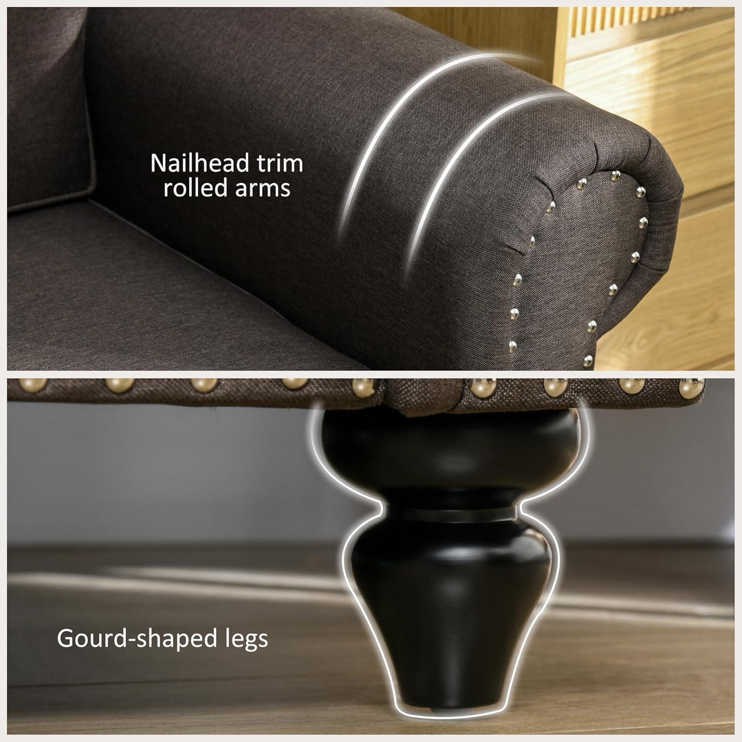 Dark Brown Fabric Upholstered Mid Century Modern Loveseat Sofa