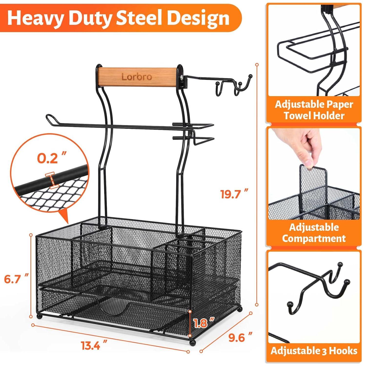 AMADA Large BBQ Utensil Storage Box With Drawer, Picnic Camping Storage Box With Paper Towel Holder, BBQ Tool Storage Box, Ideal Storage Box For Picnic Condiments And Outdoor Grill Accessories