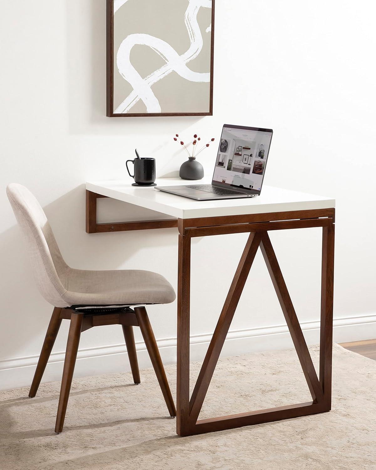 Kate and Laurel Truss Rectangle MDF Dining Table, 24x33x31, White and Walnut