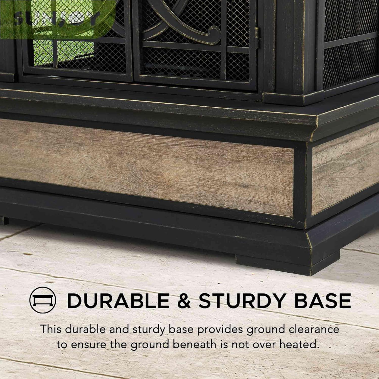 SUNJOY Outdoor 57 inch Steel Wood Burning Fireplace with Fire Poker and Rain Cover