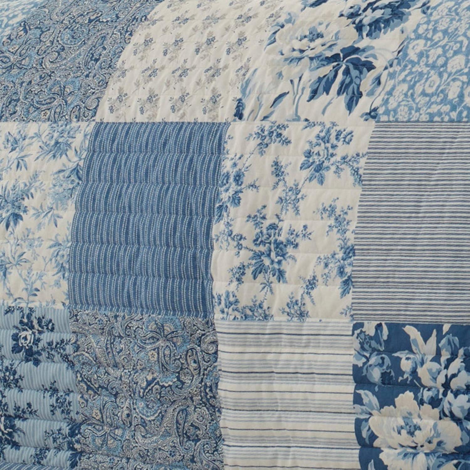 Laura Ashley Paisley Patchwork Cotton Reversible Blue Quilt Set