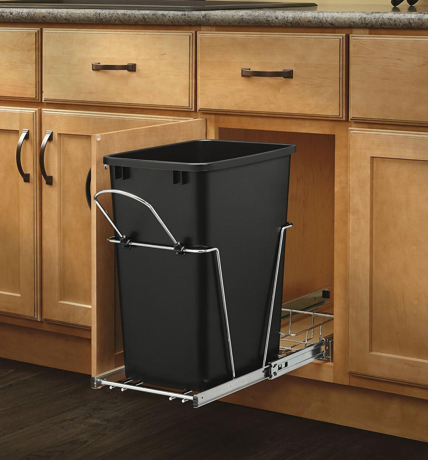 35 Qt Under Sink Garbage Can for Base Kitchen and Bathroom Cabinet, Replacement Plastic Trash Bin for Laundry Rooms, Black, RV-35-18-52