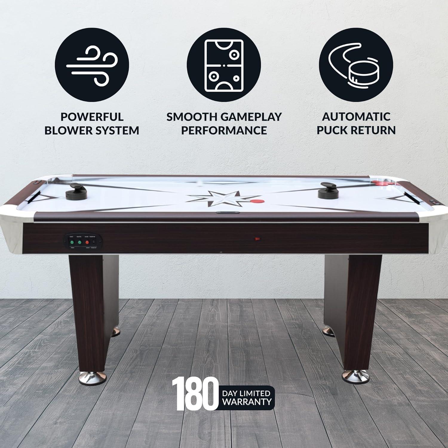 Hathaway Midtown II 6 Ft Air Hockey Table for Family Game Room - With LED Scoring, High-Powered Blower, Pedestal Legs, Strikers & Pucks - Dark Cherry Finish