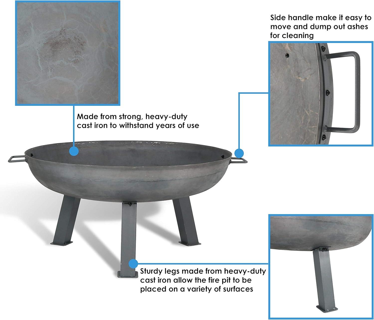 SunnyDaze Decor Union Round Wood-Burning Steel Finish Cast Iron Outdoor Raised Fire Pit Bowl