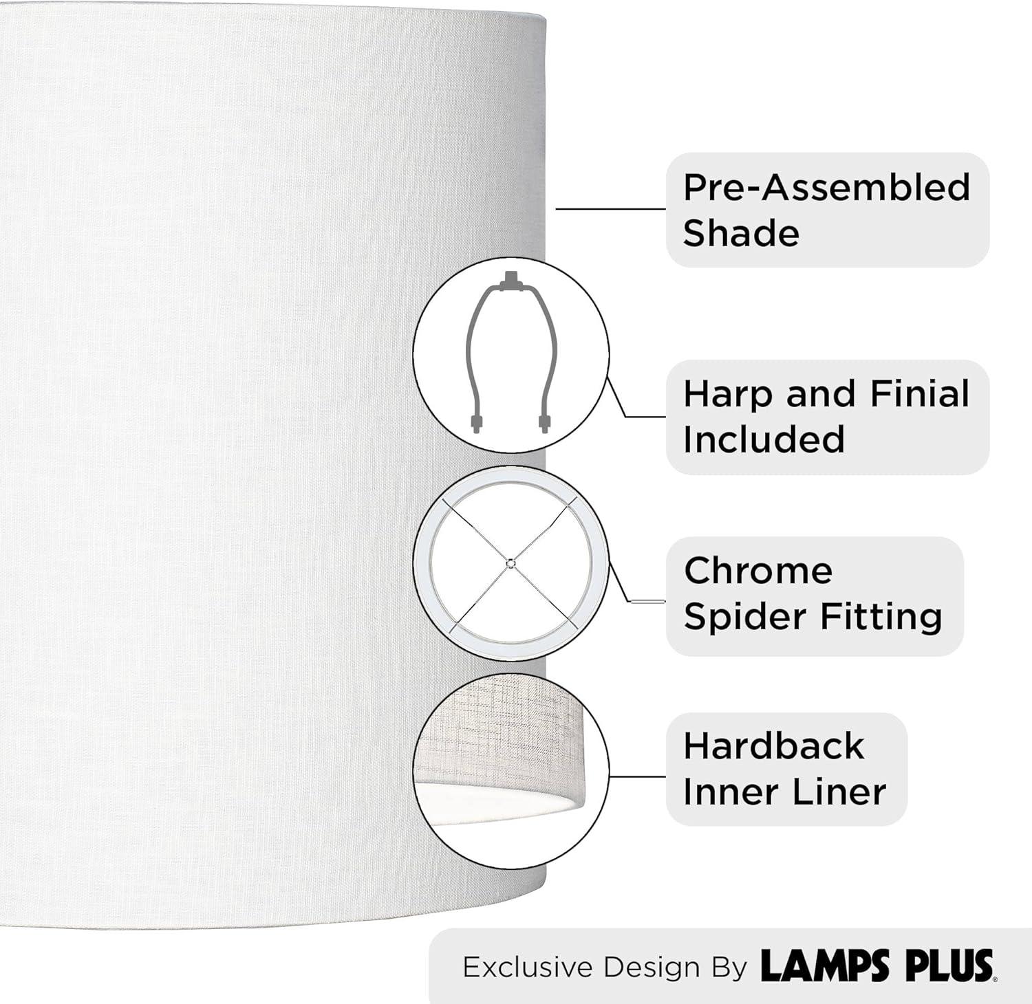 Springcrest White Tall Linen Medium Drum Lamp Shade 14" Top x 14" Bottom x 15" High (Spider) Replacement with Harp and Finial