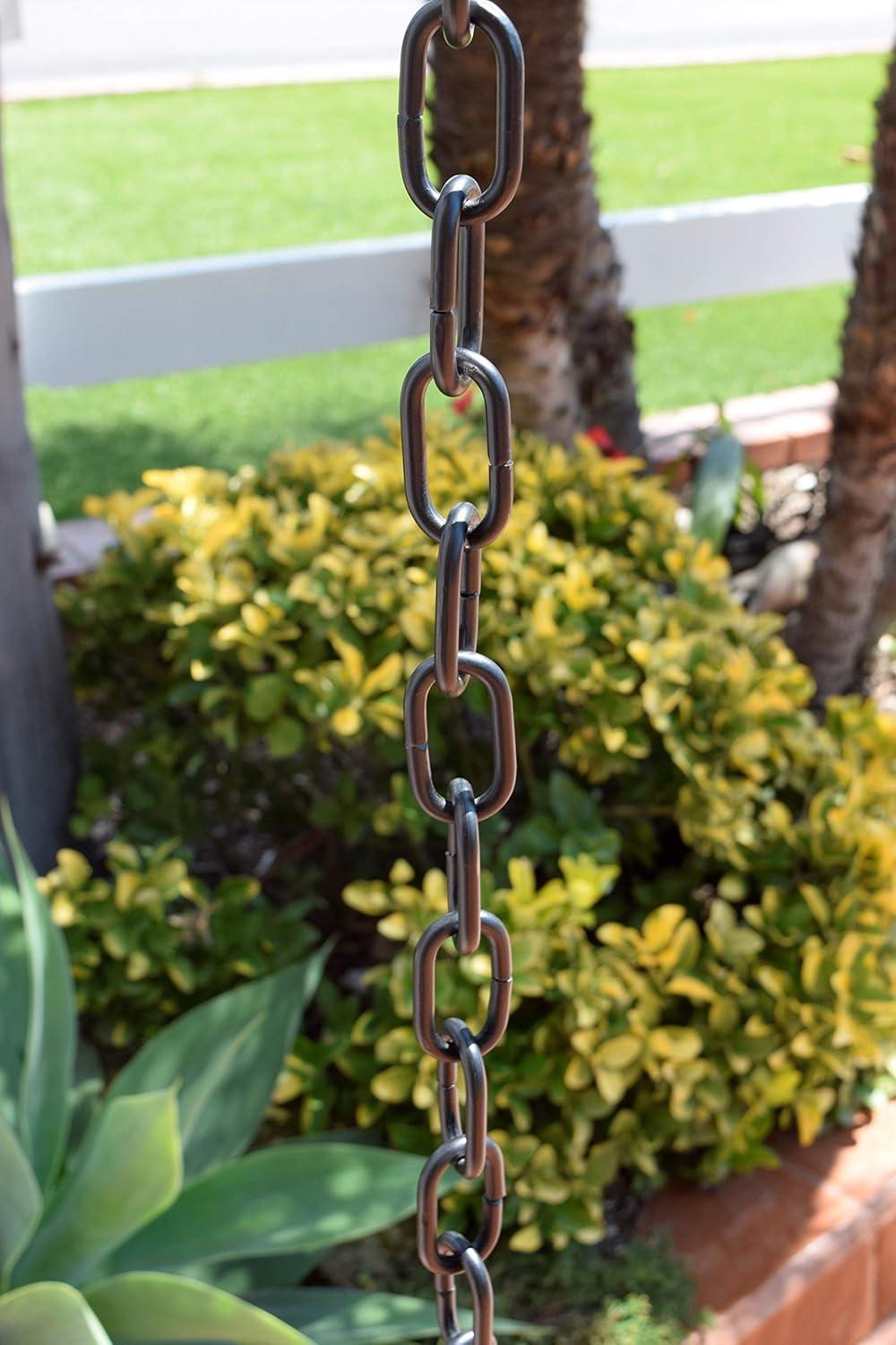 Monarch Rain Chains Aluminum Traditional Link Rain Chain, 8.5 ft Black Powder Coated Aluminum Decorative Rain Catcher Chain for Gutters, Black Aluminum Rain Gutter Replacement Downspout