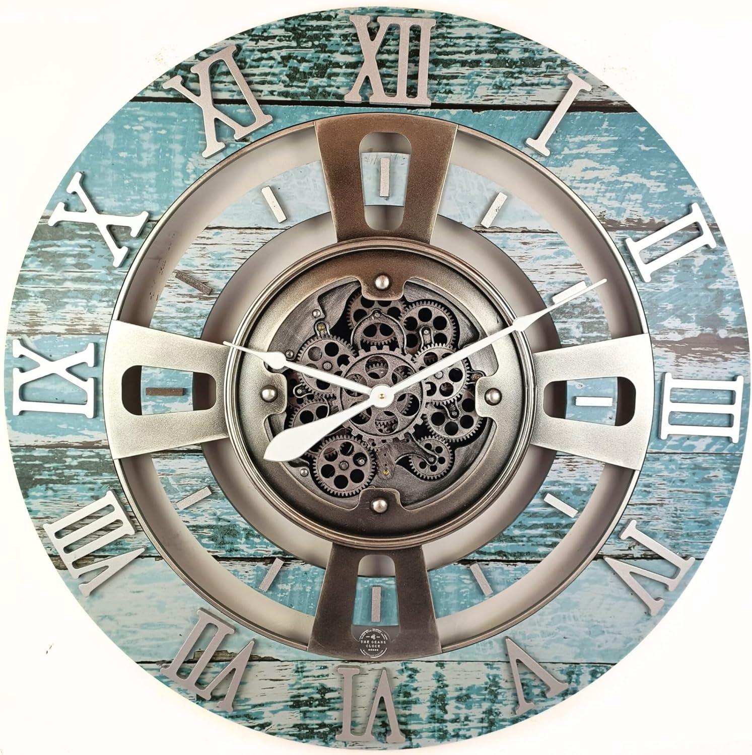 THE GEARS CLOCK Wall Clock with Real Moving Gears EN-LI_ 36 in Round Vintage-Black